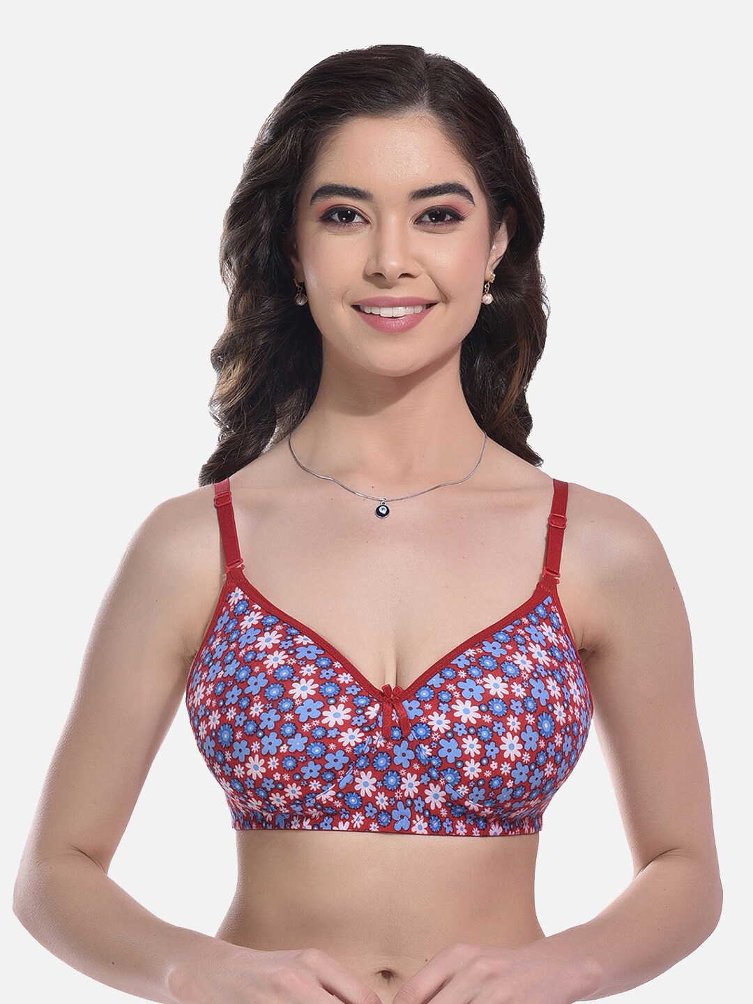 

StyFun Floral Printed Bra Full Coverage Lightly Padded, Red