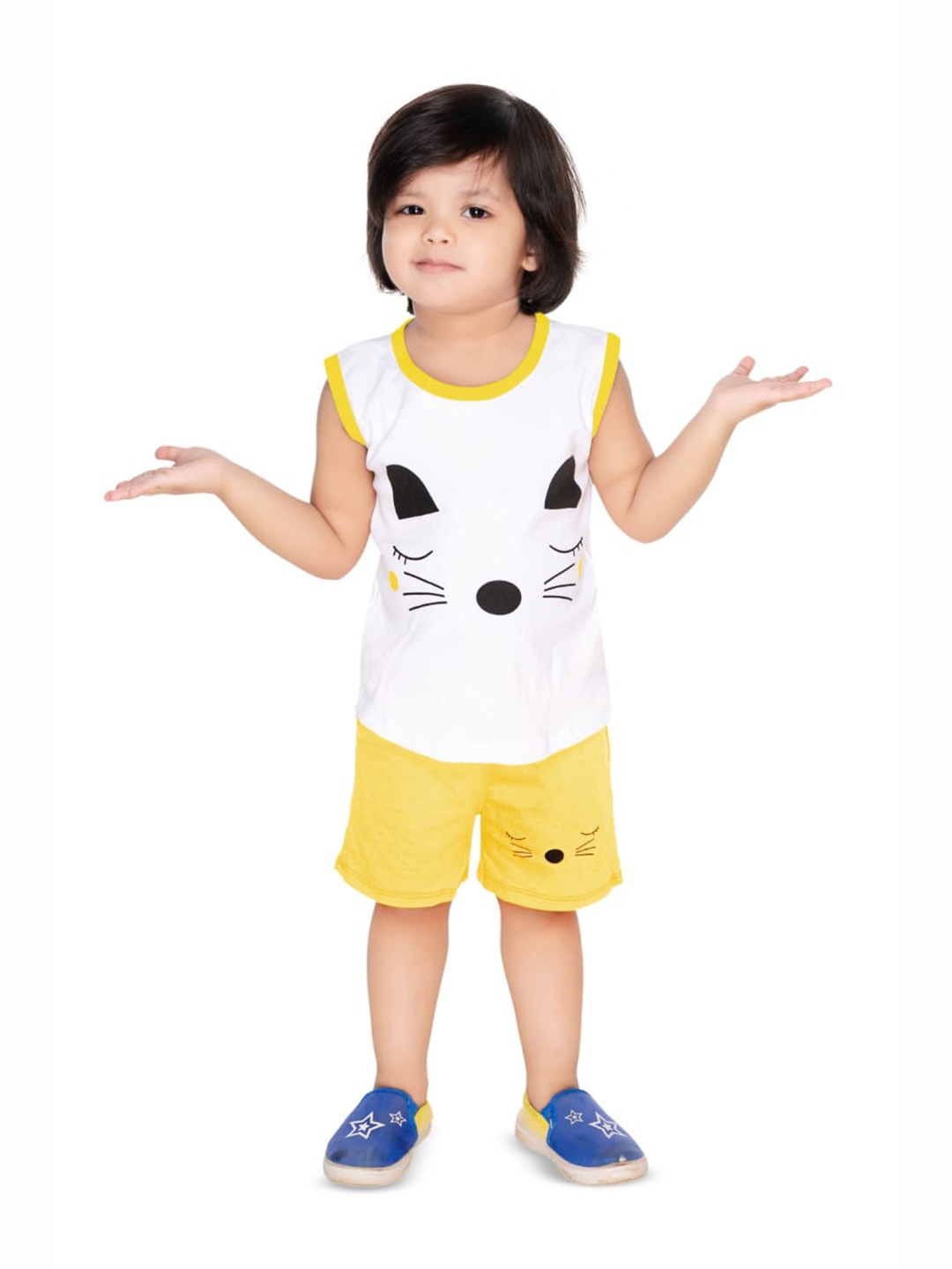 

BAESD Boys Printed Sleeveless Pure Cotton T-shirt With Shorts, Yellow