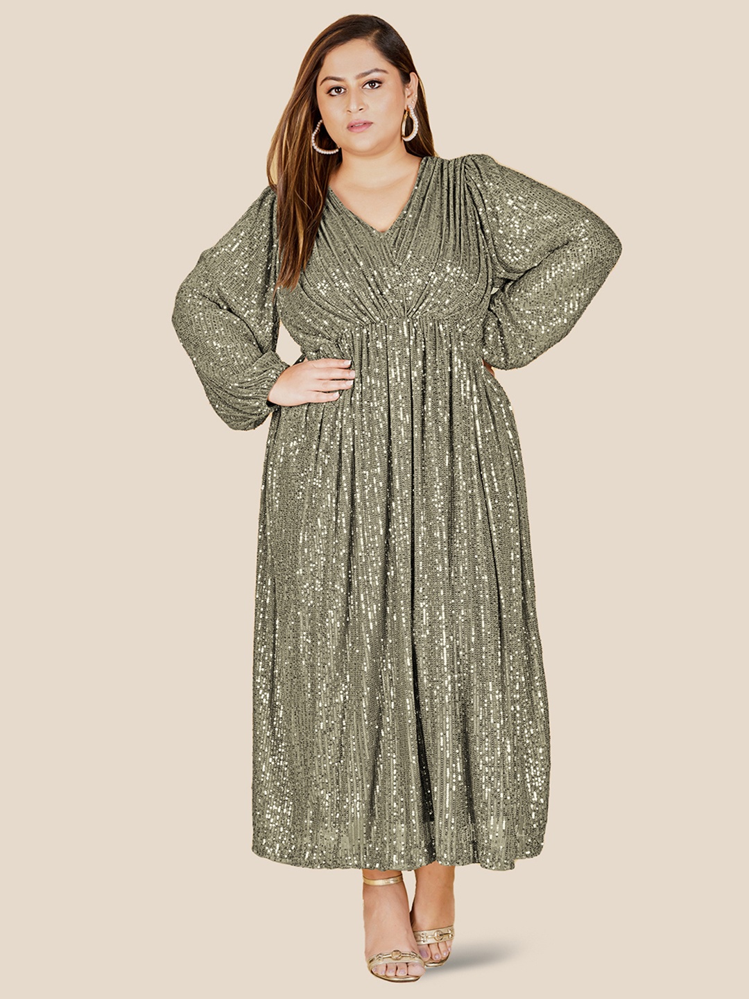 

Curvy Lane Women Plus Size Embellished Puff Sleeve Maxi Dress, Grey