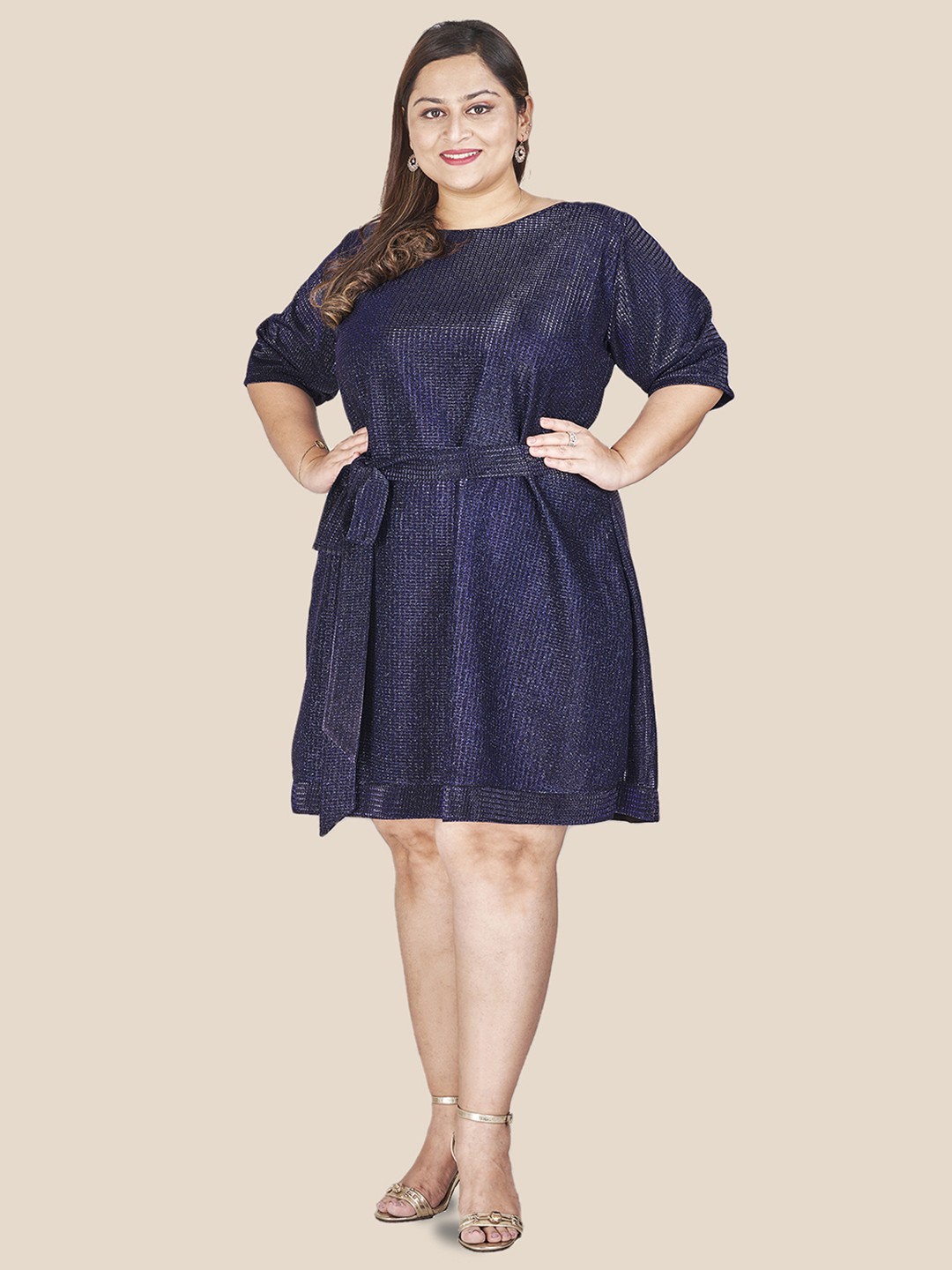 

Curvy Lane Women Plus Size Self Design A-Line Dress, Navy blue