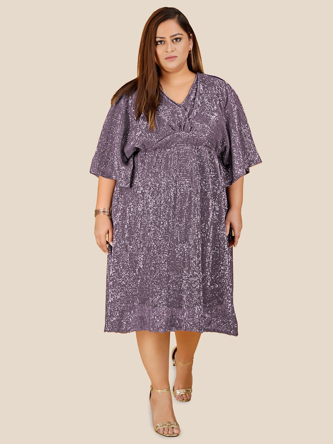 

Curvy Lane Women Plus Size Embellished A-Line Midi Dress, Grey