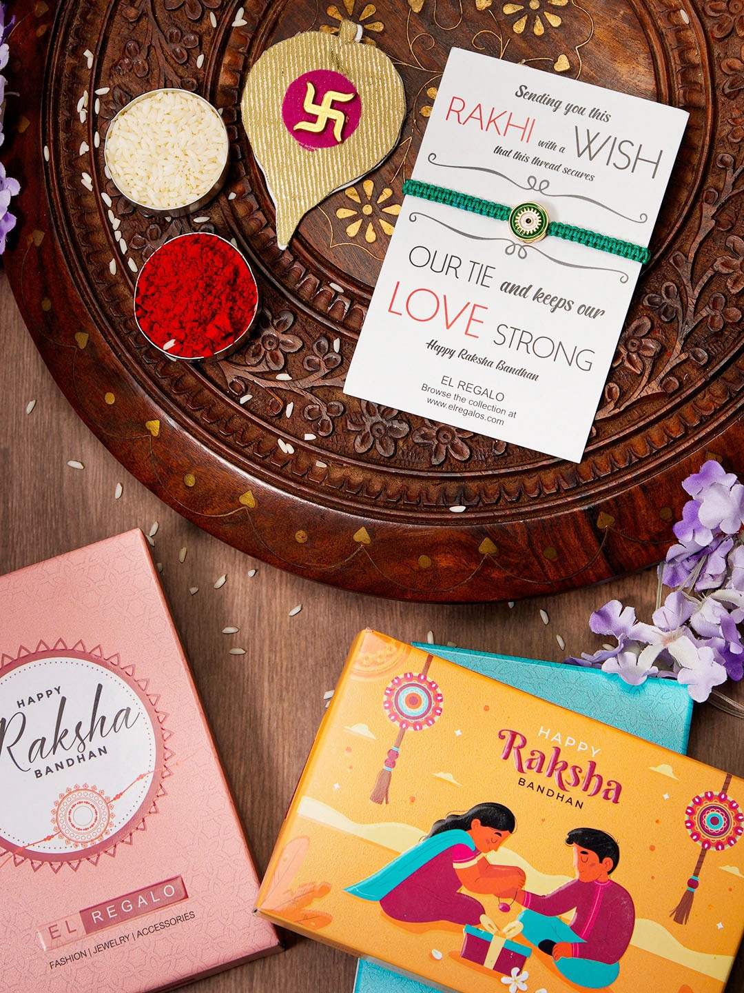 

EL REGALO Evil Eye Charm Details Bhai Rakhi With Roli & Chawal, Green