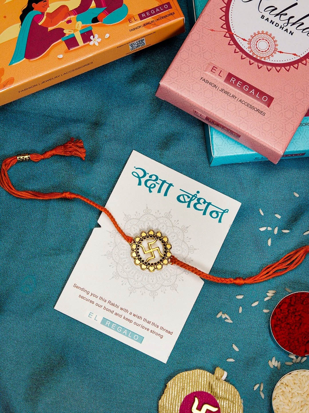 

EL REGALO Men Om Charm Details Bhai Rakhi With Roli & Chawal, Gold