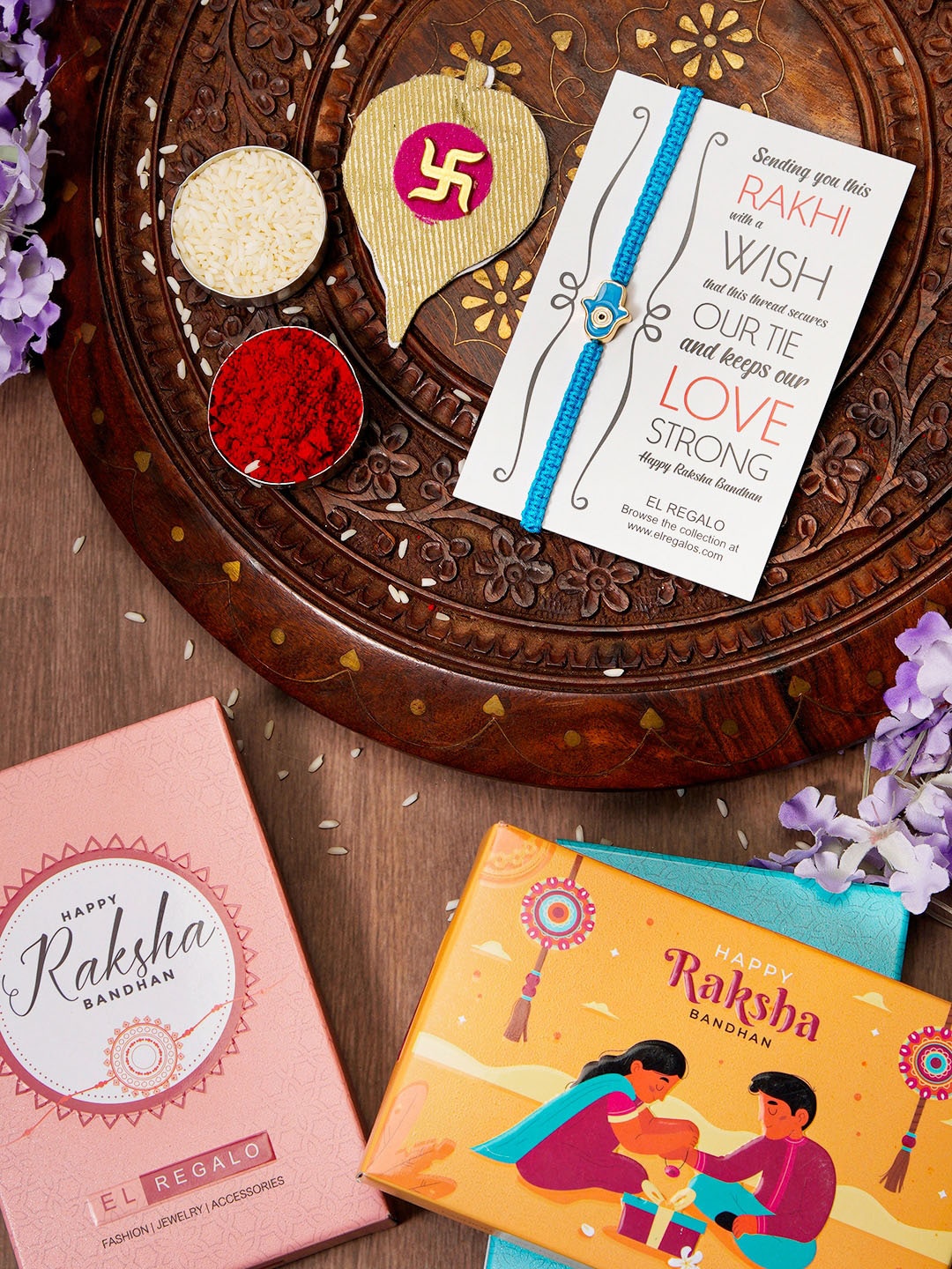 

EL REGALO Evil Eye Charm Details Bhai Rakhi With Roli & Chawal, Blue