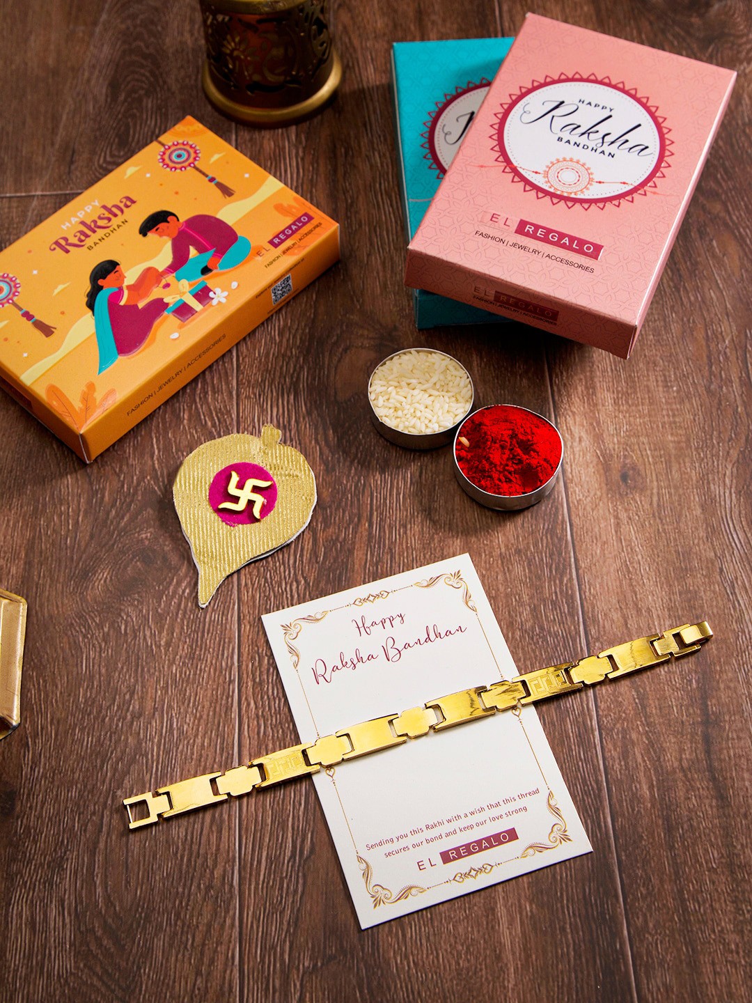 

EL REGALO Men Stainless Steel Chain Rakhi, Gold