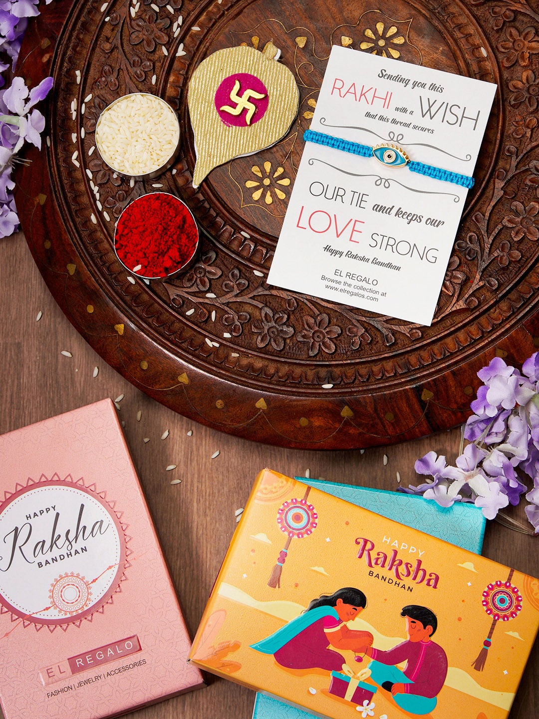 

EL REGALO Evil Eye Rakhi With Roli Rice & Greeting Card, Blue