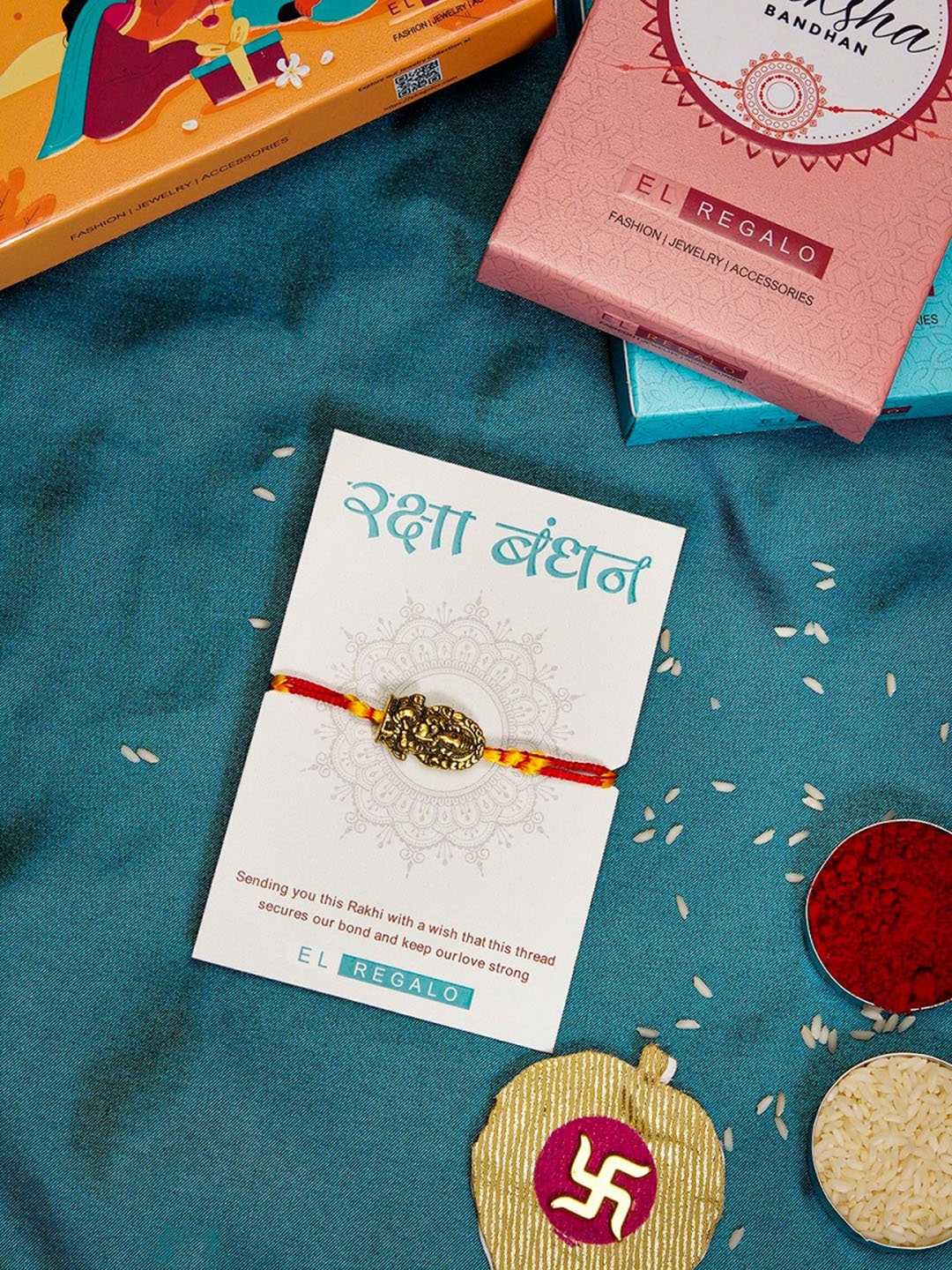 

EL REGALO Lord Ganesh Charm Detail Wraparound Rakhi, Red