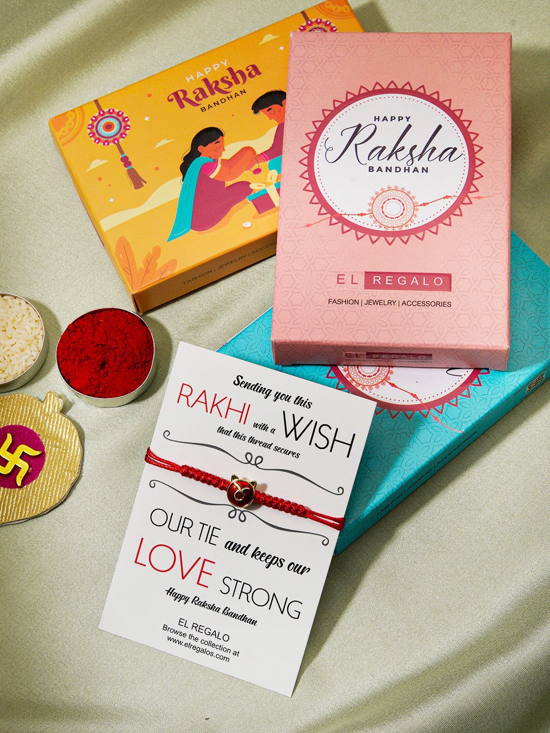 

EL REGALO Zodiac Sign Rakhi With Roli Rice & Greeting Card, Red