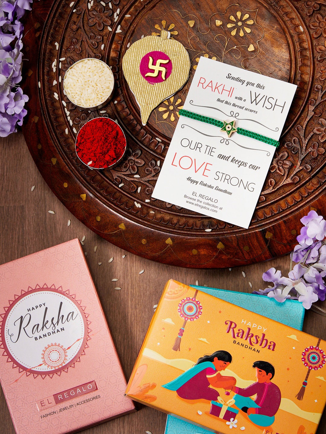 

EL REGALO Evil Eye Rakhi With Roli Rice & Greeting Card, Green