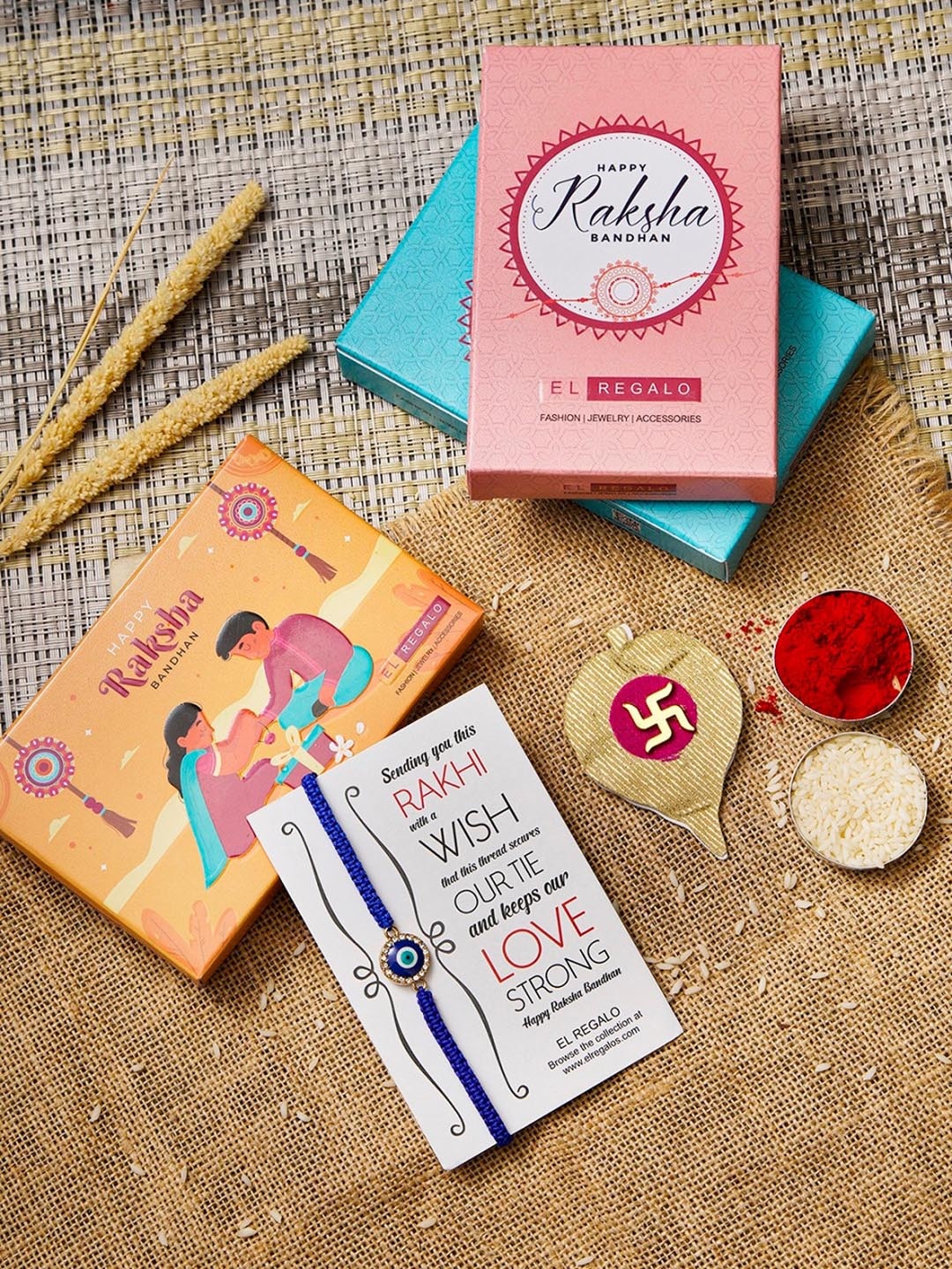 

EL REGALO Men Evil Eye Rakhi With Roli Rice & Greeting Card, Blue