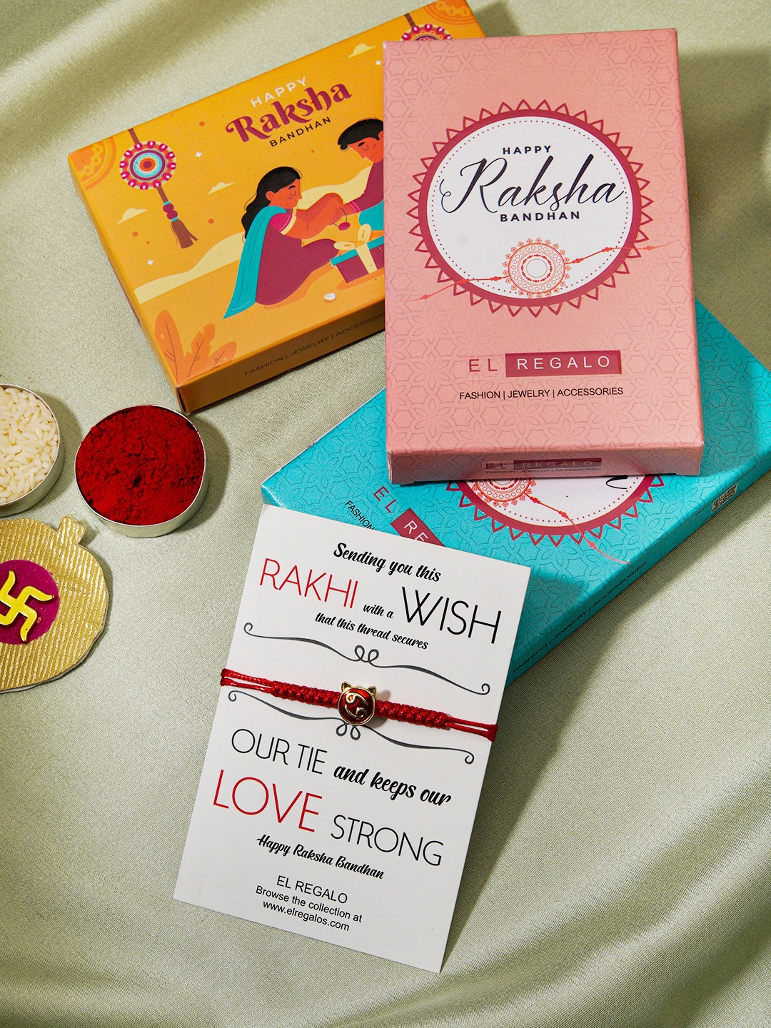 

EL REGALO Zodiac Sign Rakhi With Roli Rice & Greeting Card, Red