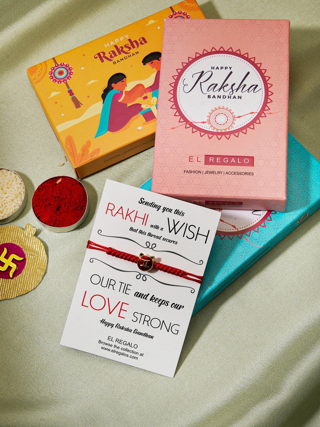 

EL REGALO Zodiac Sign Rakhi With Roli Rice & Greeting Card, Red