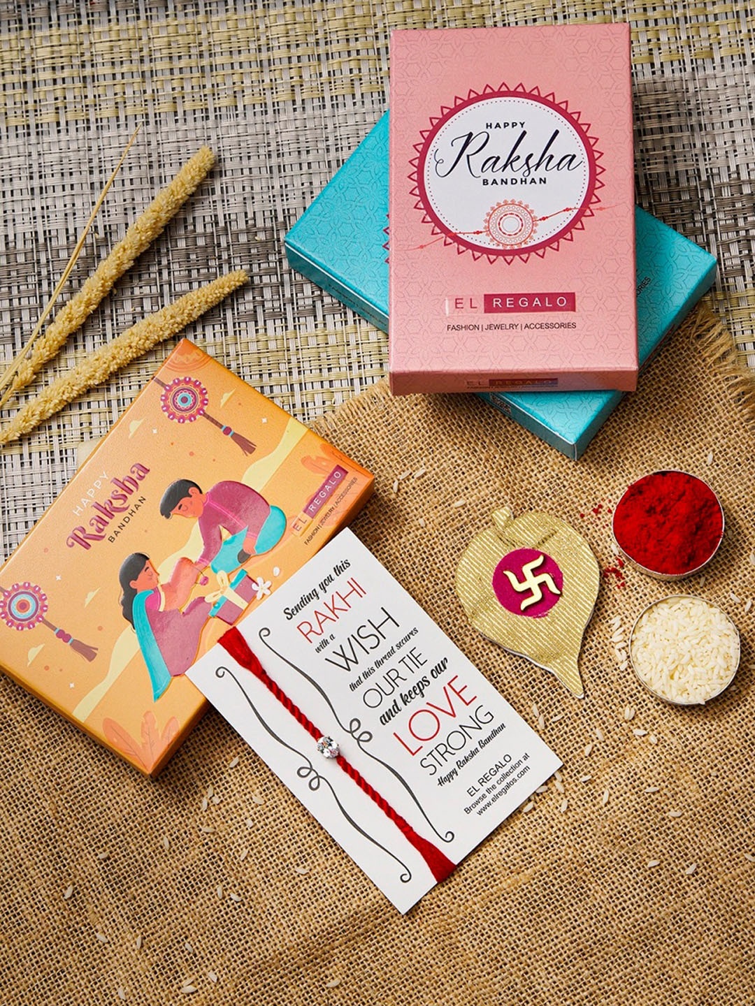 

EL REGALO Stone Studded Rakhi With Roli & Chawal, White