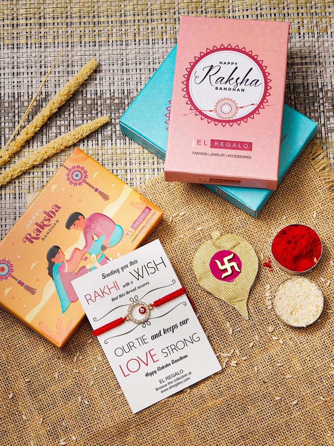 

EL REGALO Evil Eye Name Initial Rakhi With Roli Card, Red