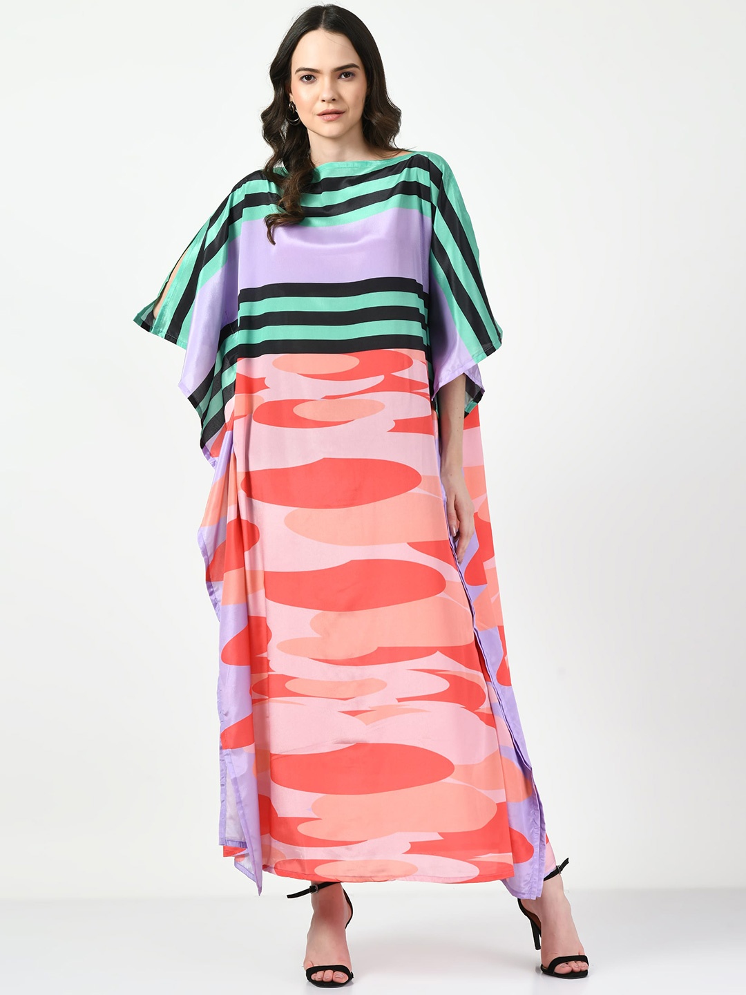

Navvi Striped Slit Sleeves Kaftan Maxi Dress, Purple