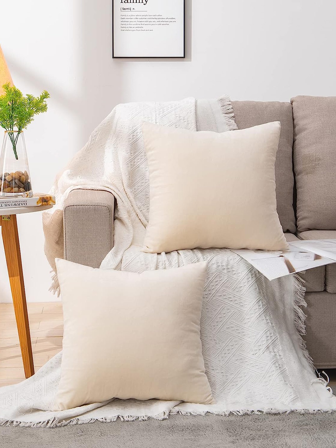 

CHRONEX White 2-Pieces Velvet Square Cushion Covers