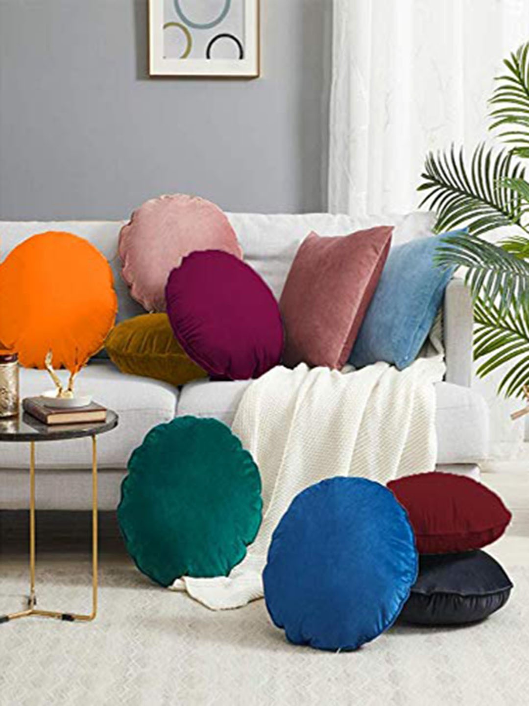 

CHRONEX Grey 2 Pieces Velvet Round Pillow Covers