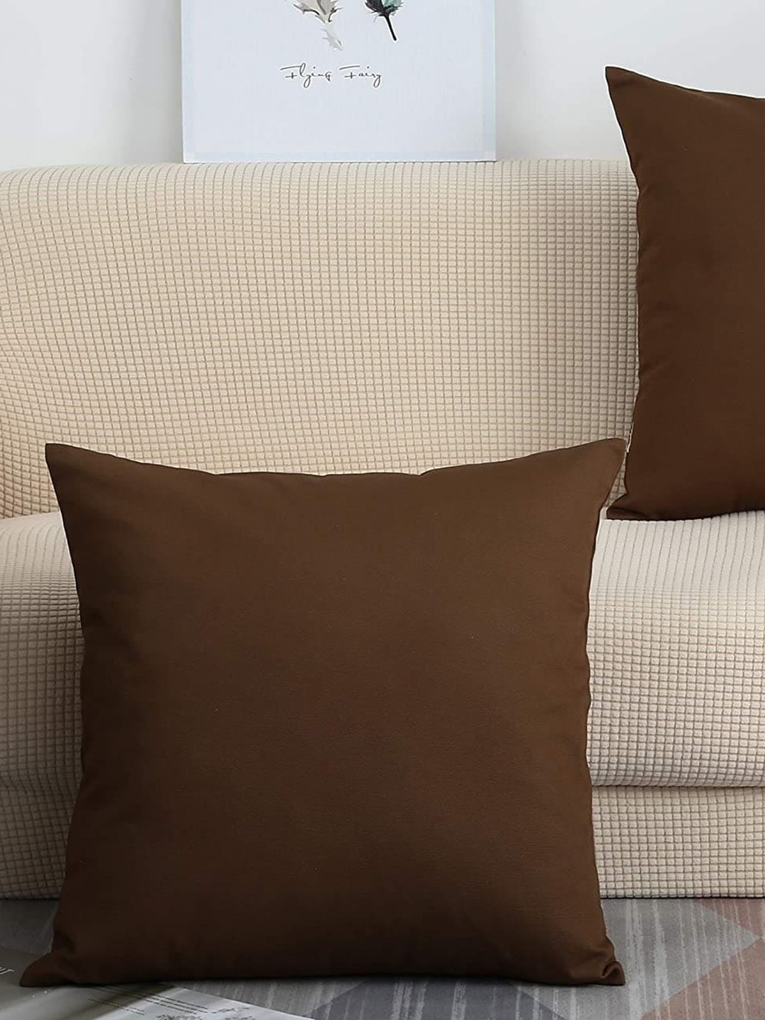 

CHRONEX Brown 2-Pieces Cotton Square Cushion Covers