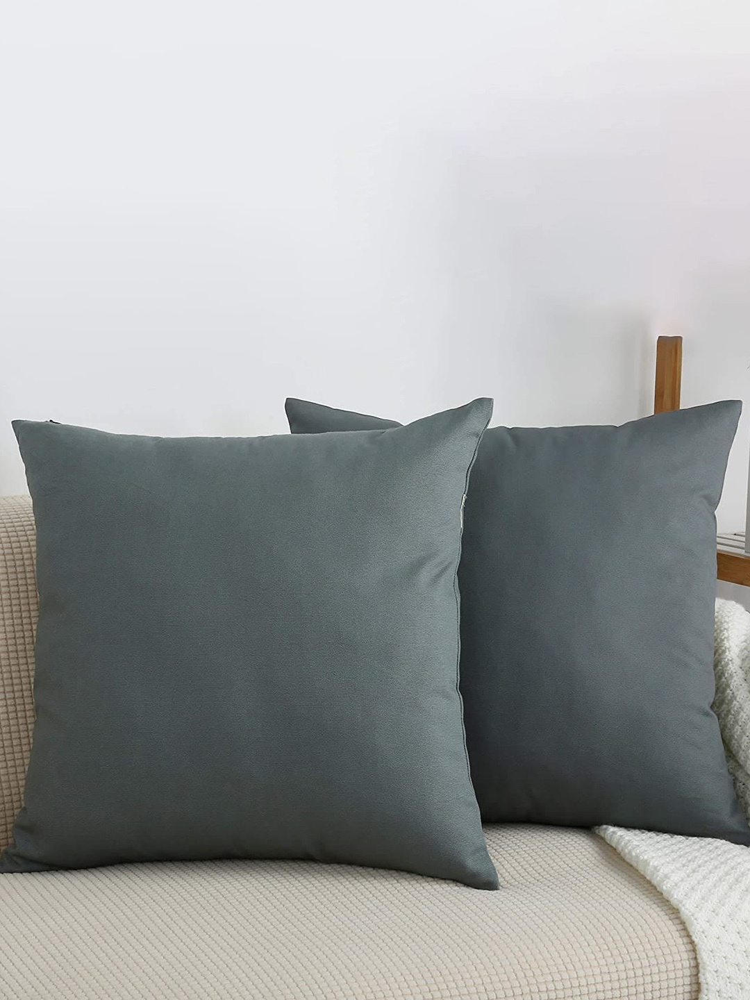 

CHRONEX Grey 2-Pieces Cotton Square Cushion Covers