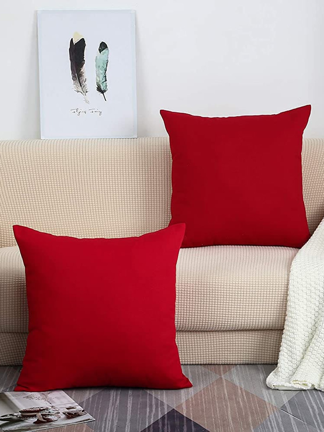 

CHRONEX Red 2-Pieces Cotton Square Cushion Covers