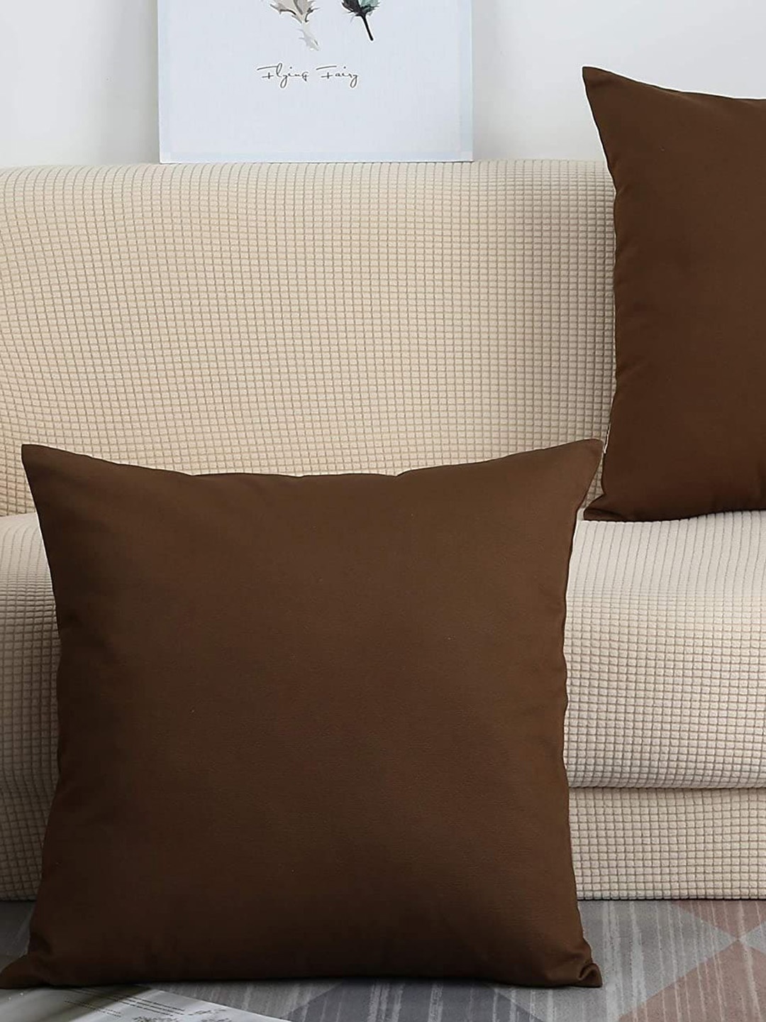 

CHRONEX Brown 2 Pieces Cotton Square Pillow Covers