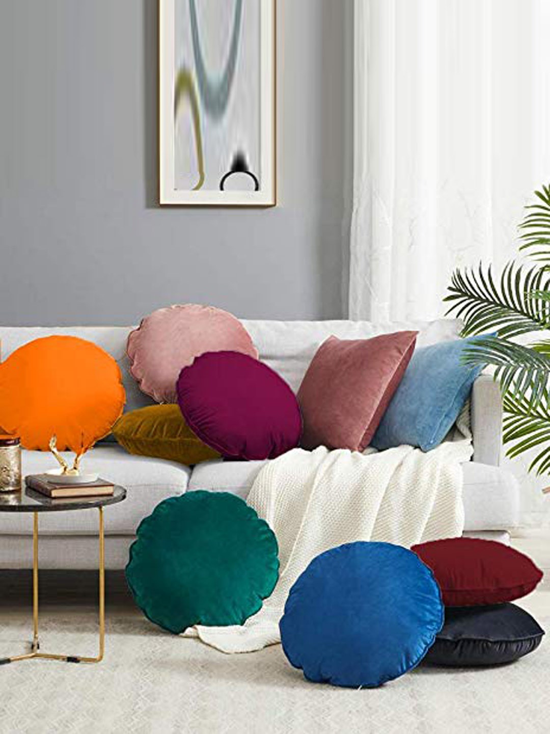 

CHRONEX Navy-Blue 2 Pieces Velvet Round Pillow Covers