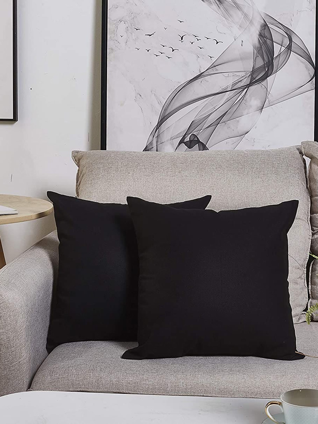 

CHRONEX Black 2 Pieces Cotton Square Pillow Covers
