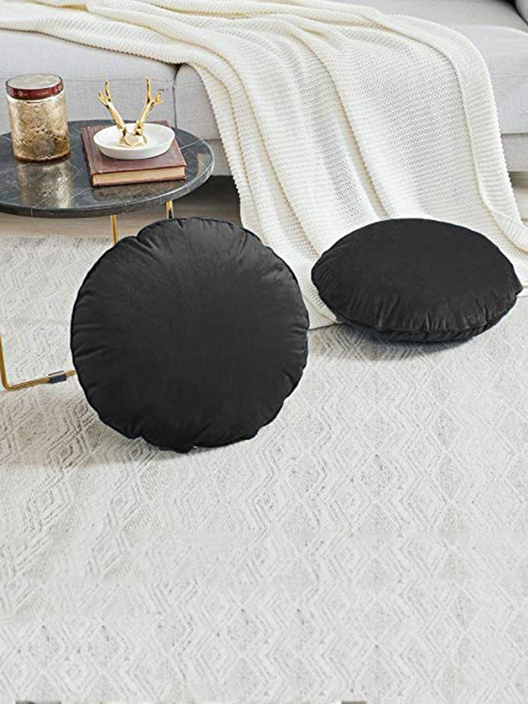 

CHRONEX Grey 2 Pieces Velvet Round Pillow Covers