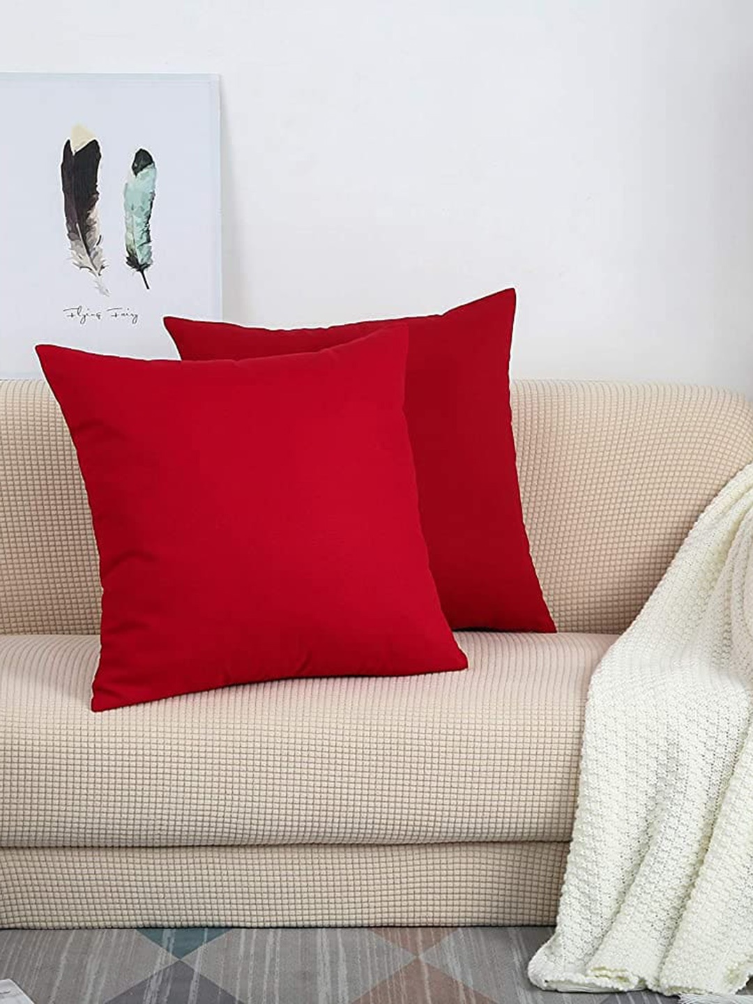 

CHRONEX Red 2 Pieces Cotton Square Pillow Covers