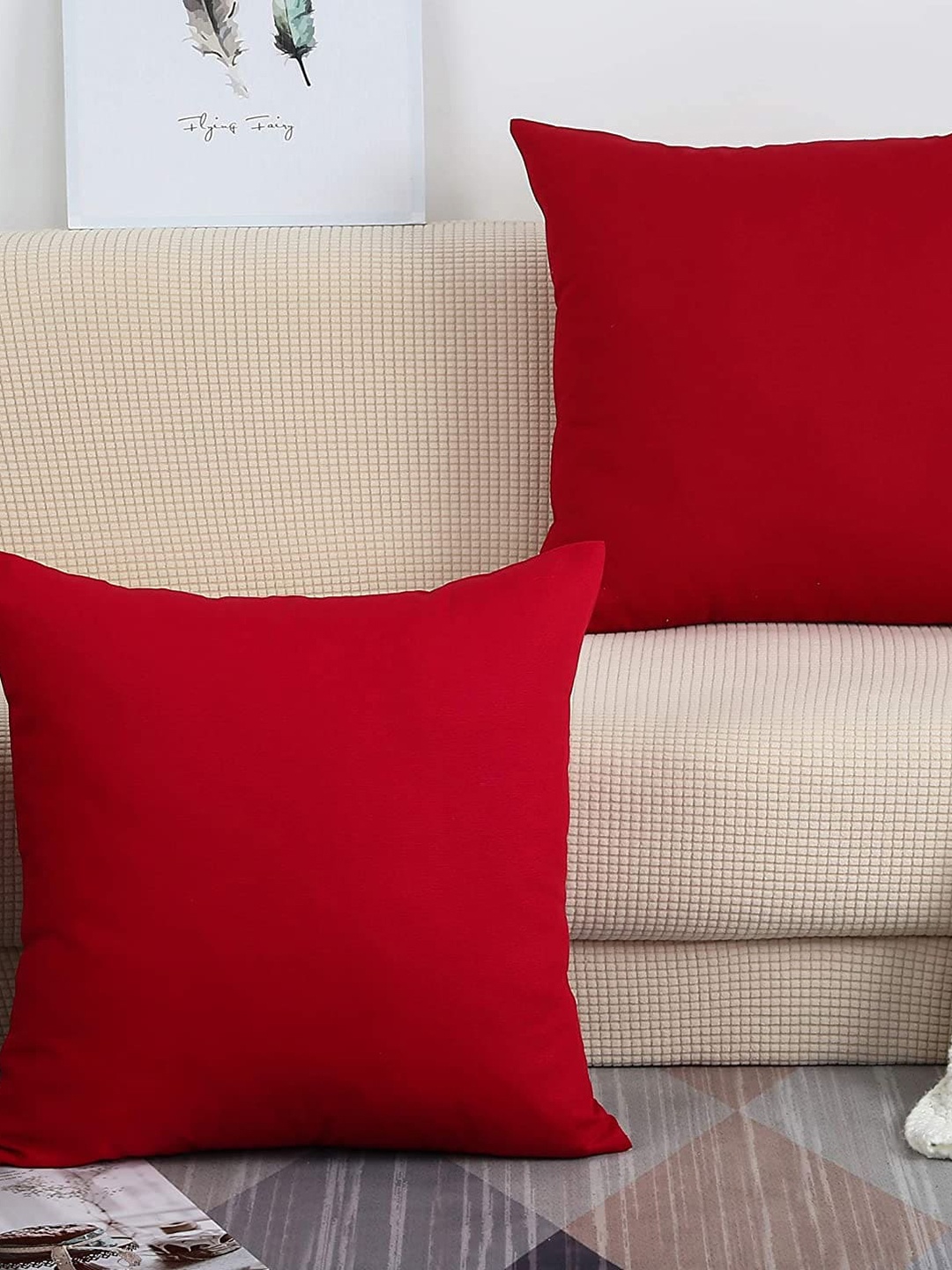 

CHRONEX 2-Pcs Red Cotton Square Pillow Covers