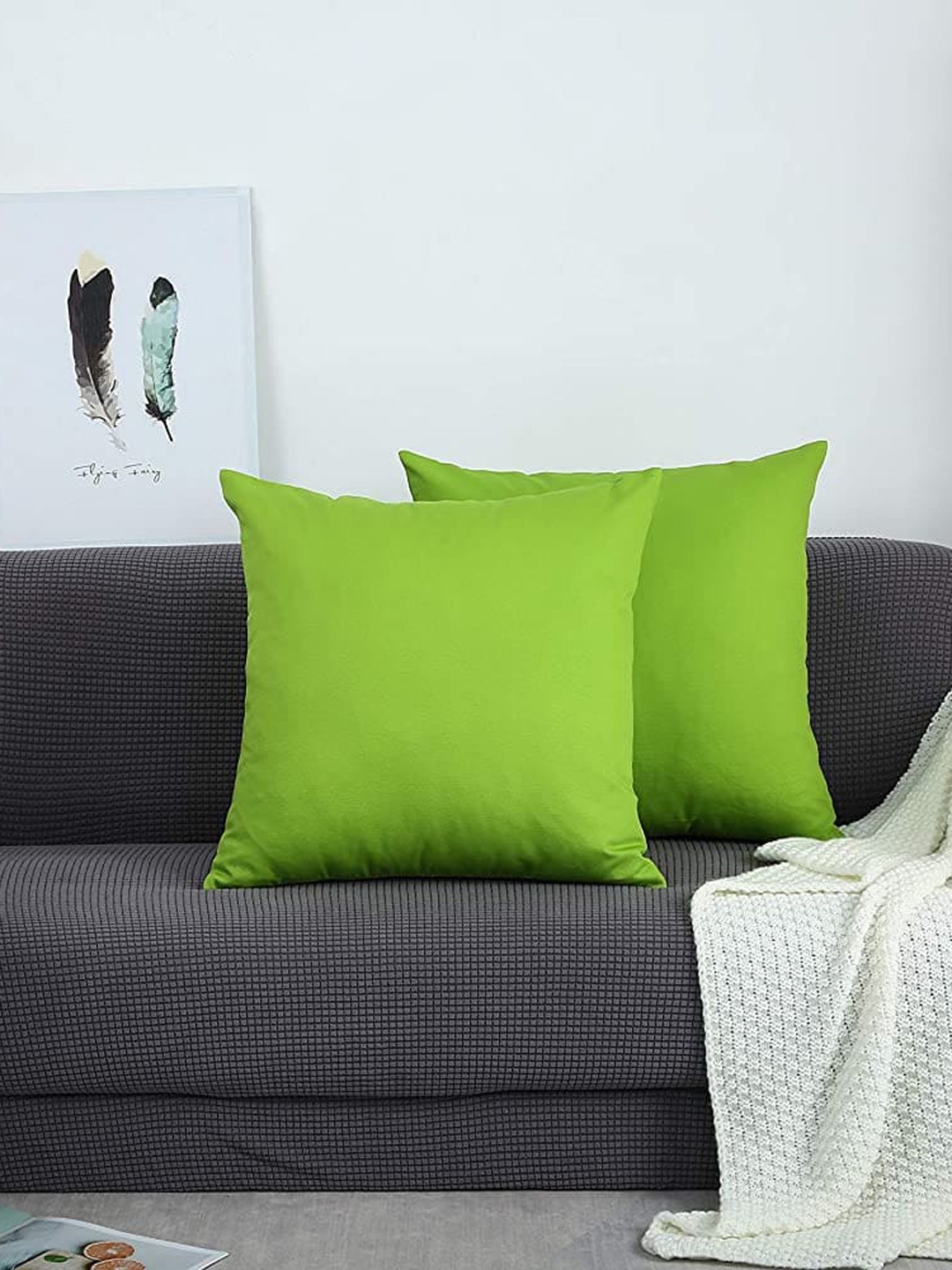 

CHRONEX 2-Pcs Green Cotton Square Pillow Covers