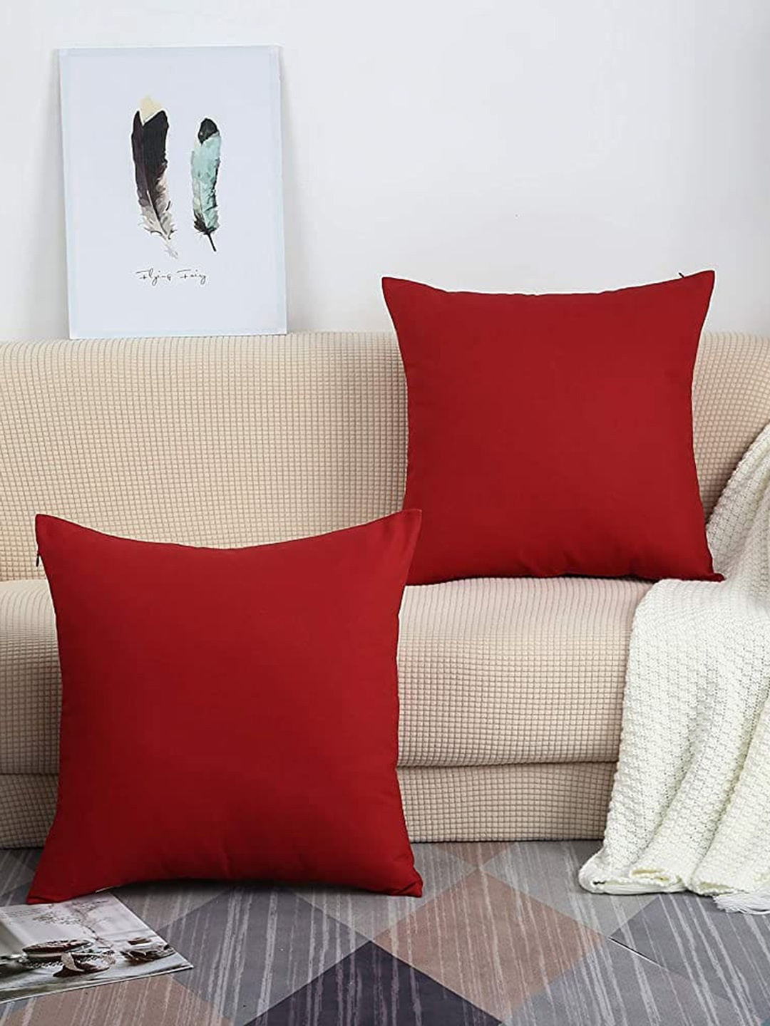 

CHRONEX Maroon 2 Pieces Cotton Square Pillow Covers