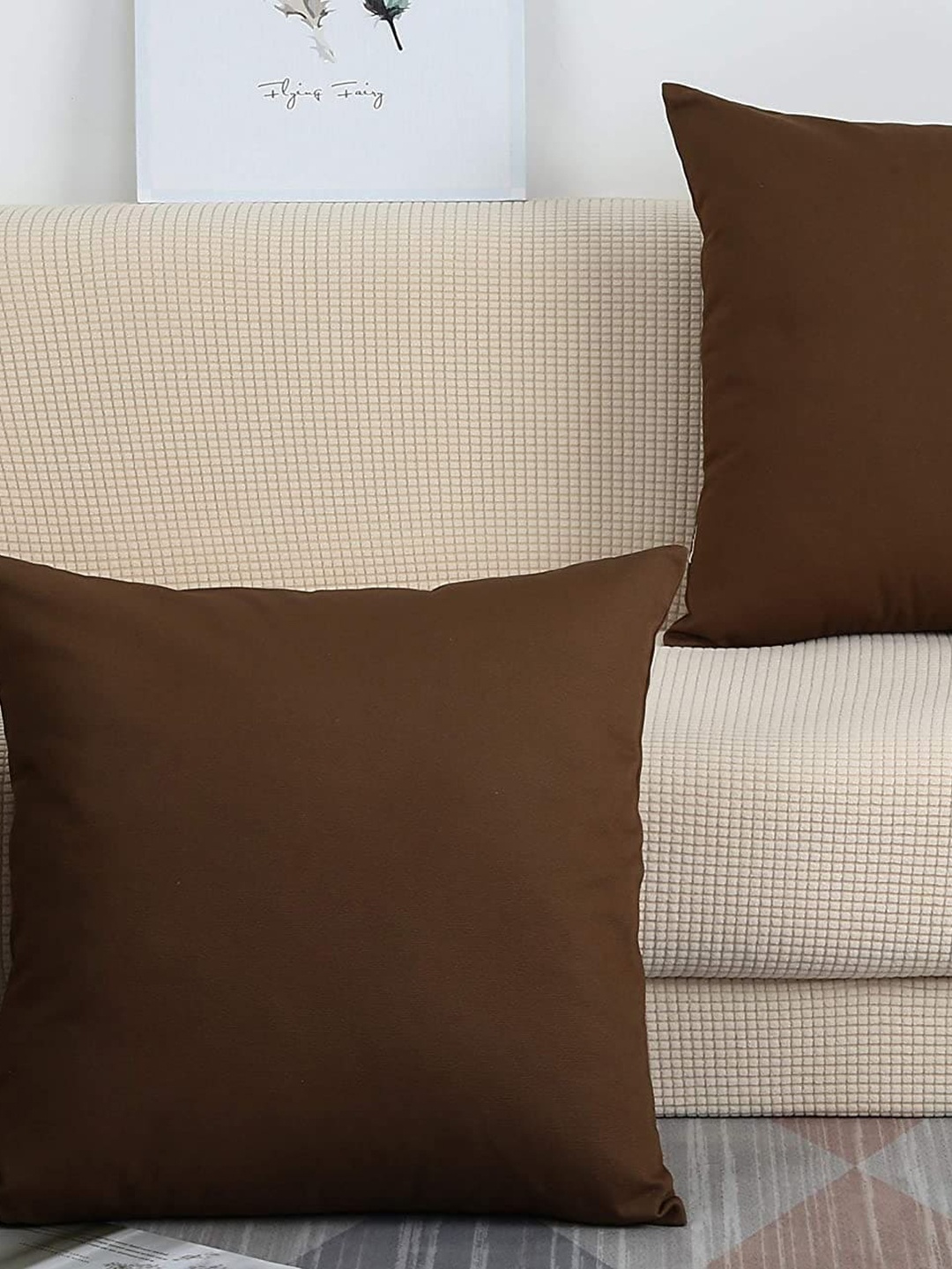 

CHRONEX Brown 2 Pieces Cotton Square Pillow Covers