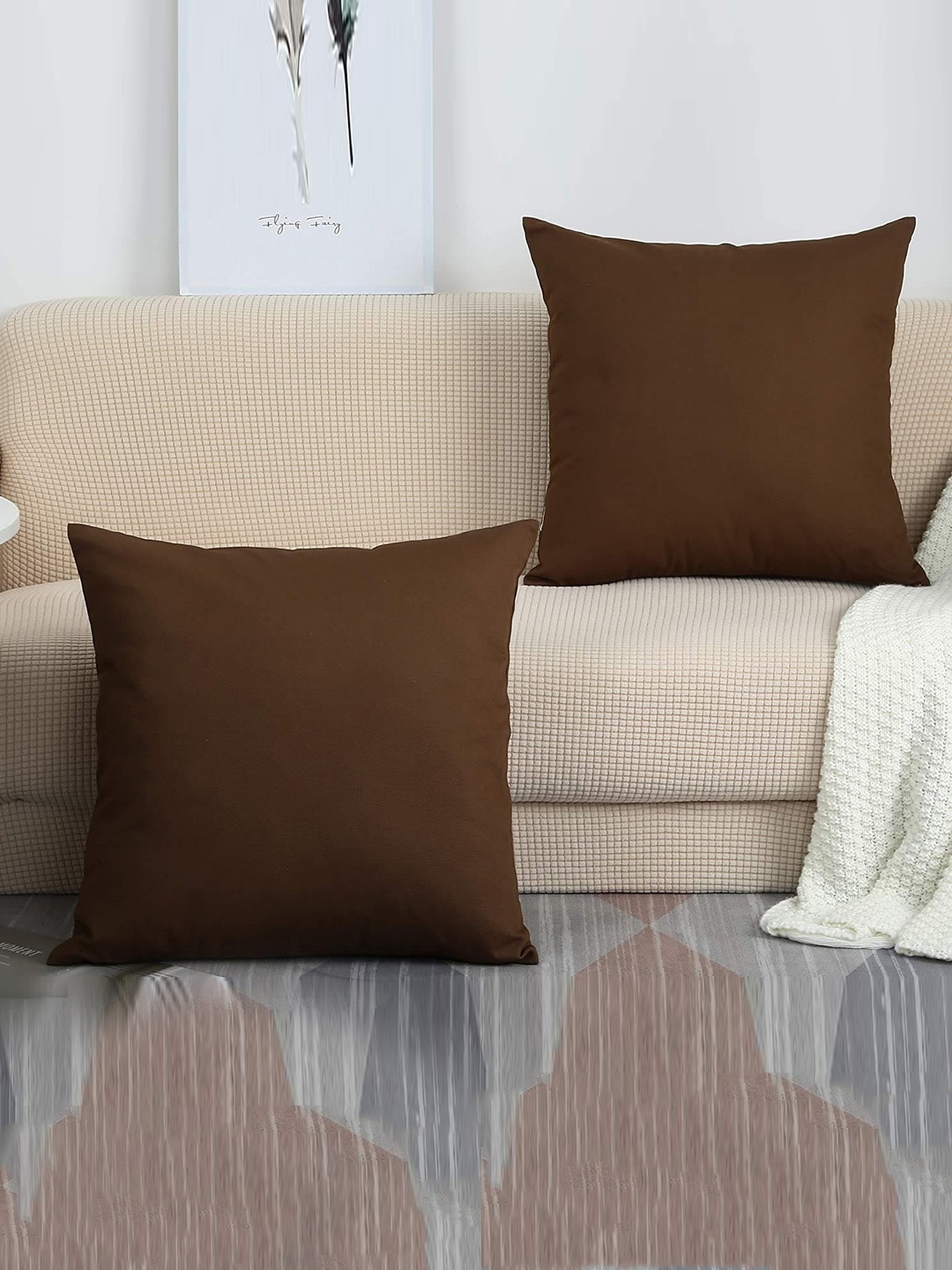 

CHRONEX Brown 2 Pieces Cotton Square Pillow Covers