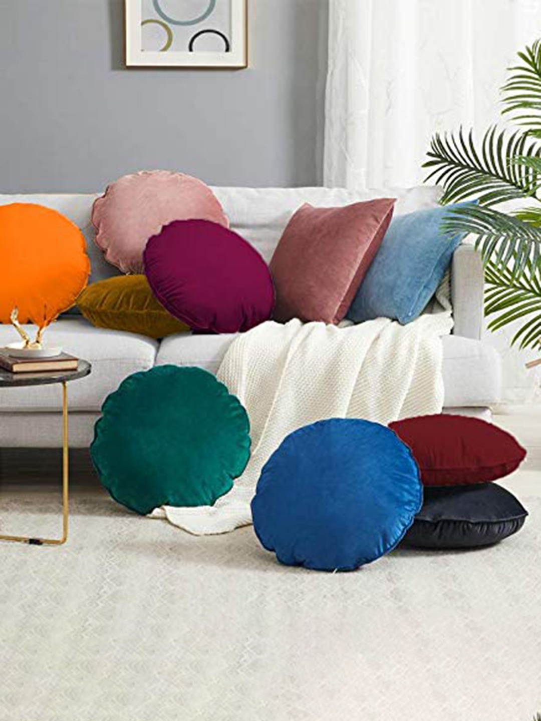 

CHRONEX Cream-Coloured 2-Pieces Velvet Round Cushion Covers