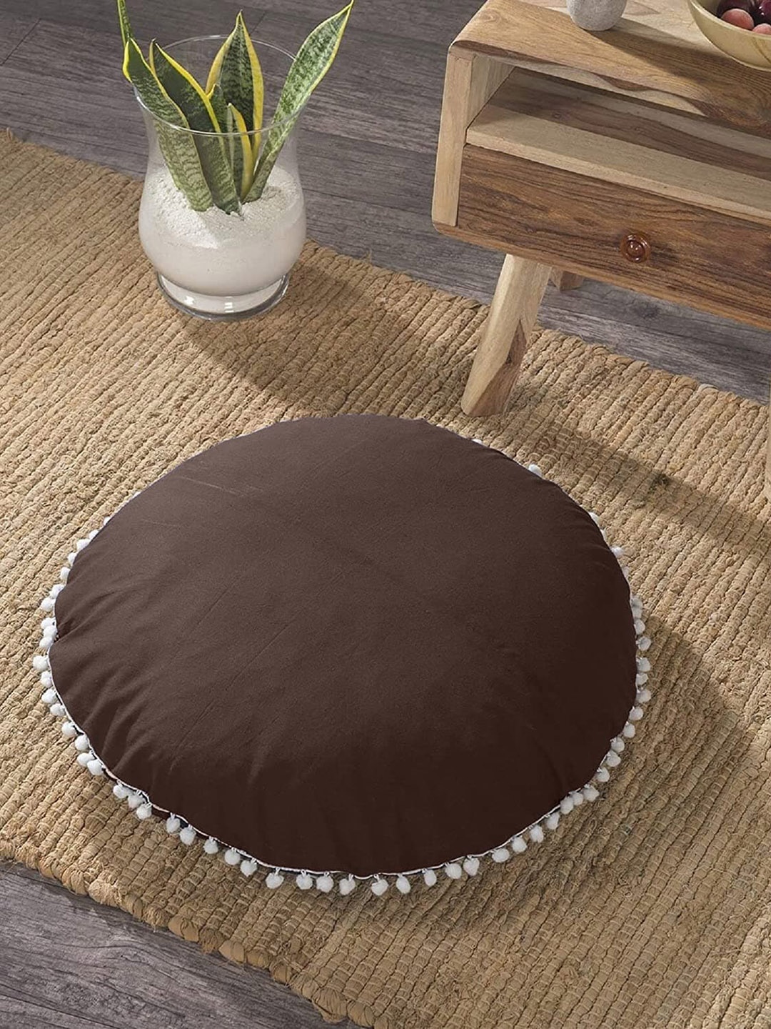

CHRONEX Brown 2-Pieces Round Velvet Cushion Covers