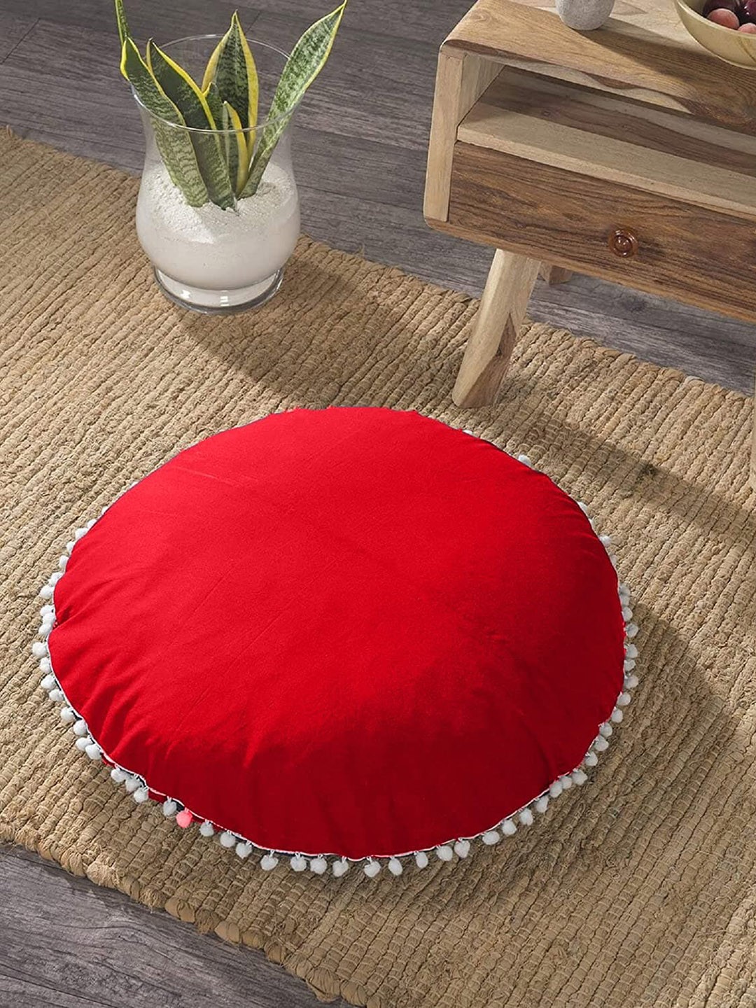 

CHRONEX Red 2-Pieces Round Velvet Cushion Covers