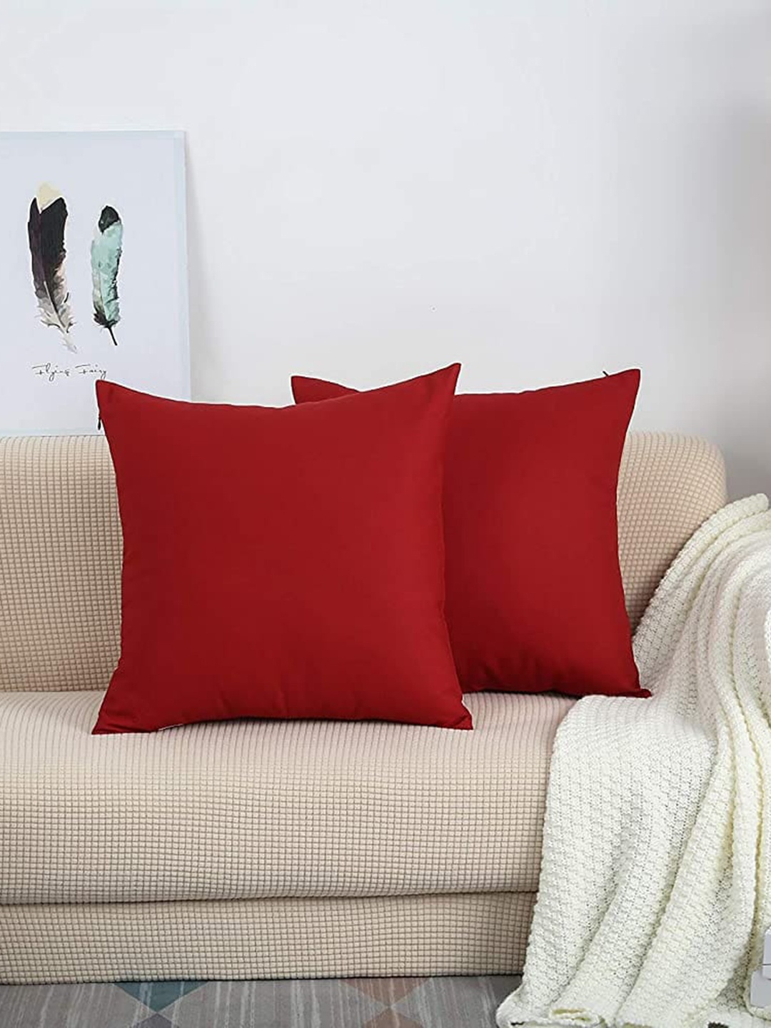 

CHRONEX Maroon 2 Pieces Square Pure Cotton Pillow Covers