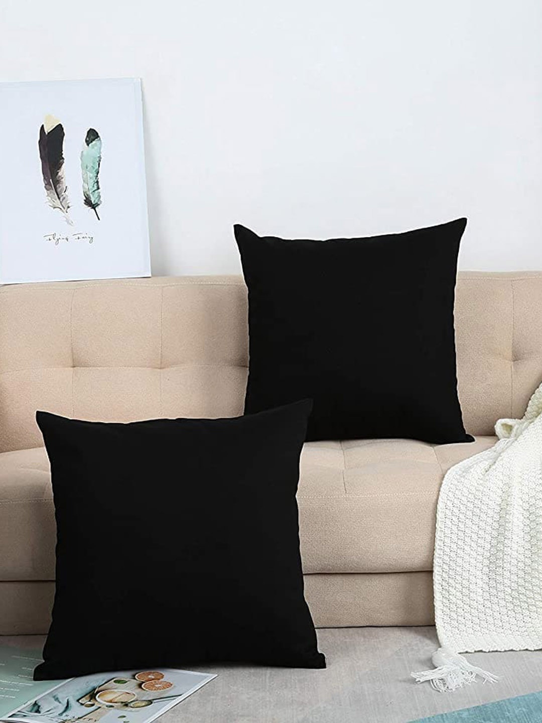 

CHRONEX 2-Pcs Black Square Pure Cotton Pillow Covers