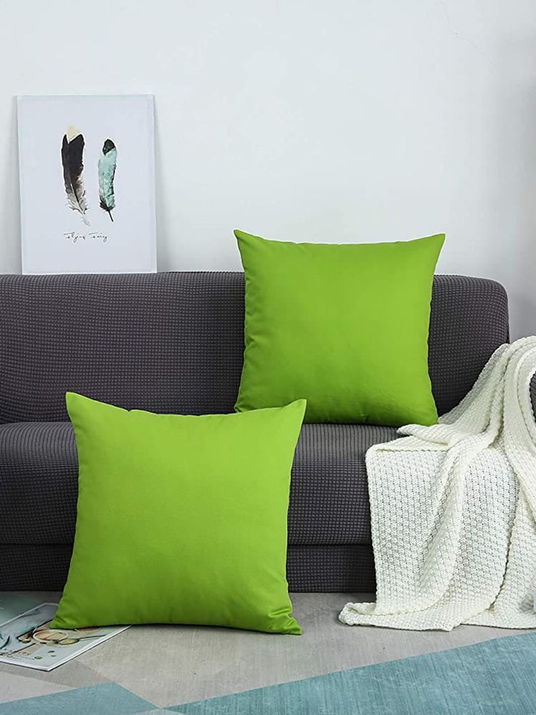 

CHRONEX Green 2 Pieces Square Pure Cotton Pillow Covers