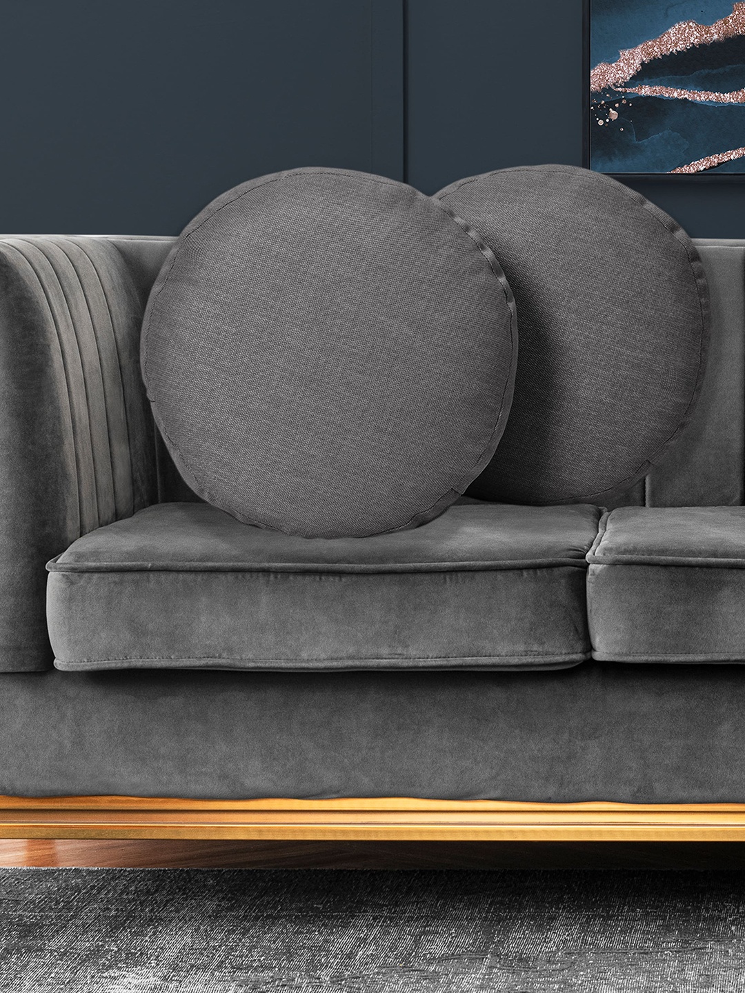 

CHRONEX Grey 2-Pieces Round Pure Cotton Cushion Covers