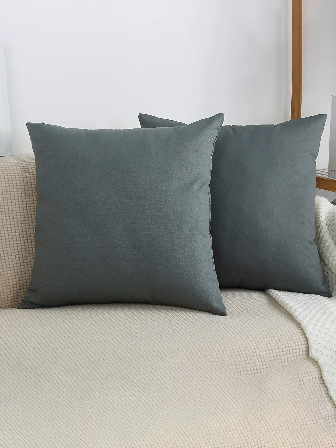 

CHRONEX Grey 2-Pieces Square Pure Cotton Cushion Covers