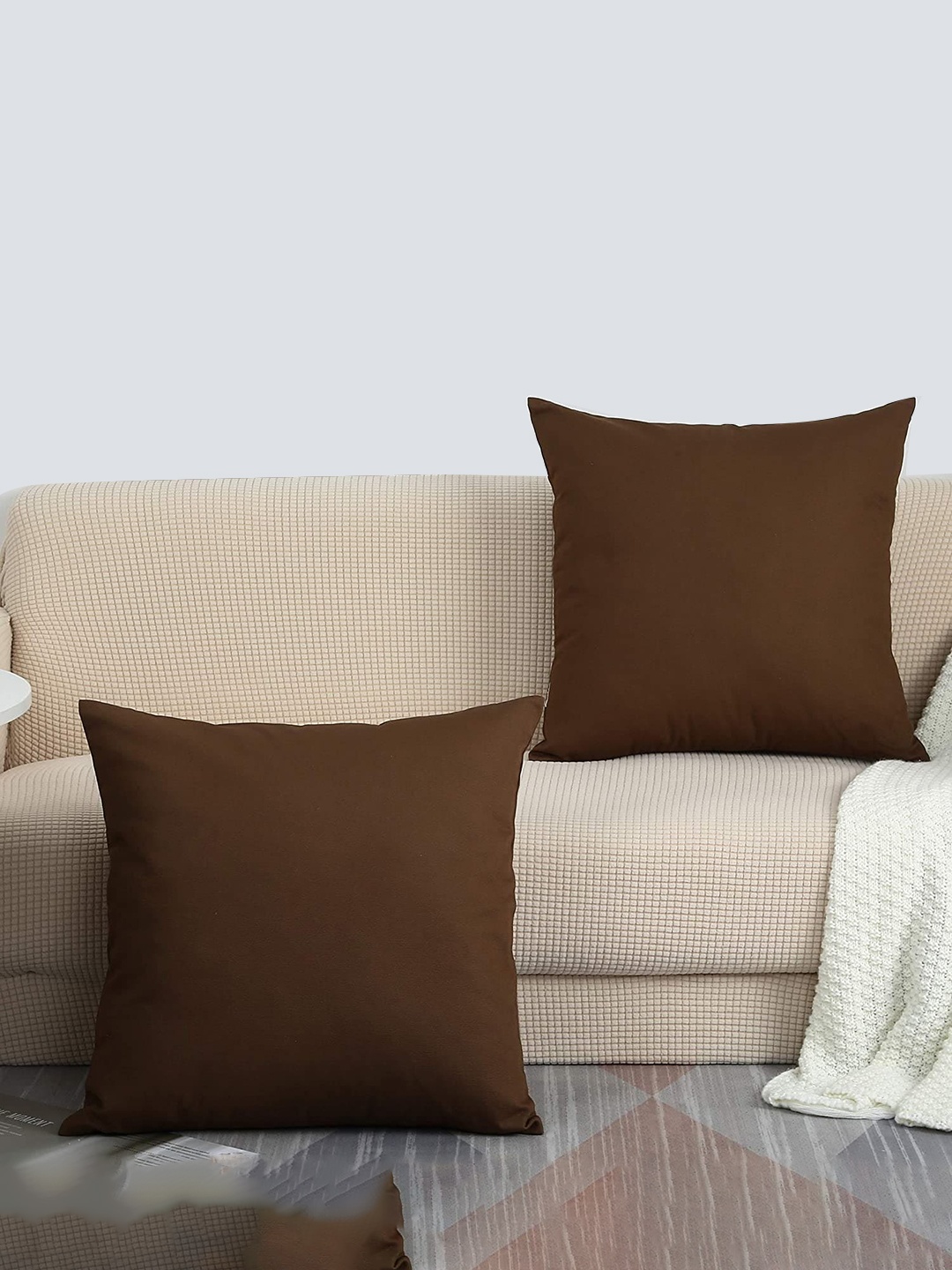 

CHRONEX Brown 2 Pieces Square Pure Cotton Pillow Covers