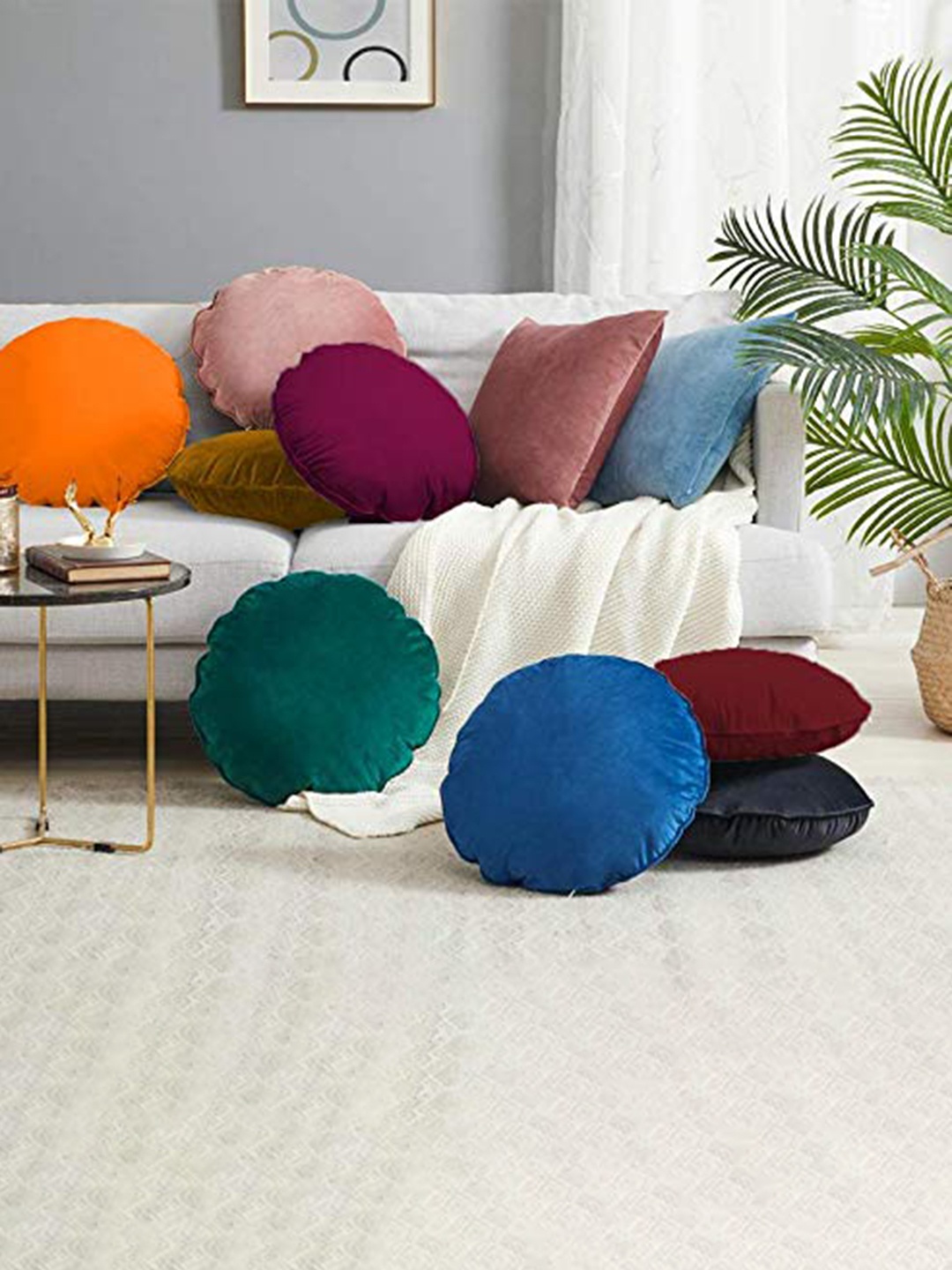 

CHRONEX Red 2 Pieces Round Velvet Pillow Covers