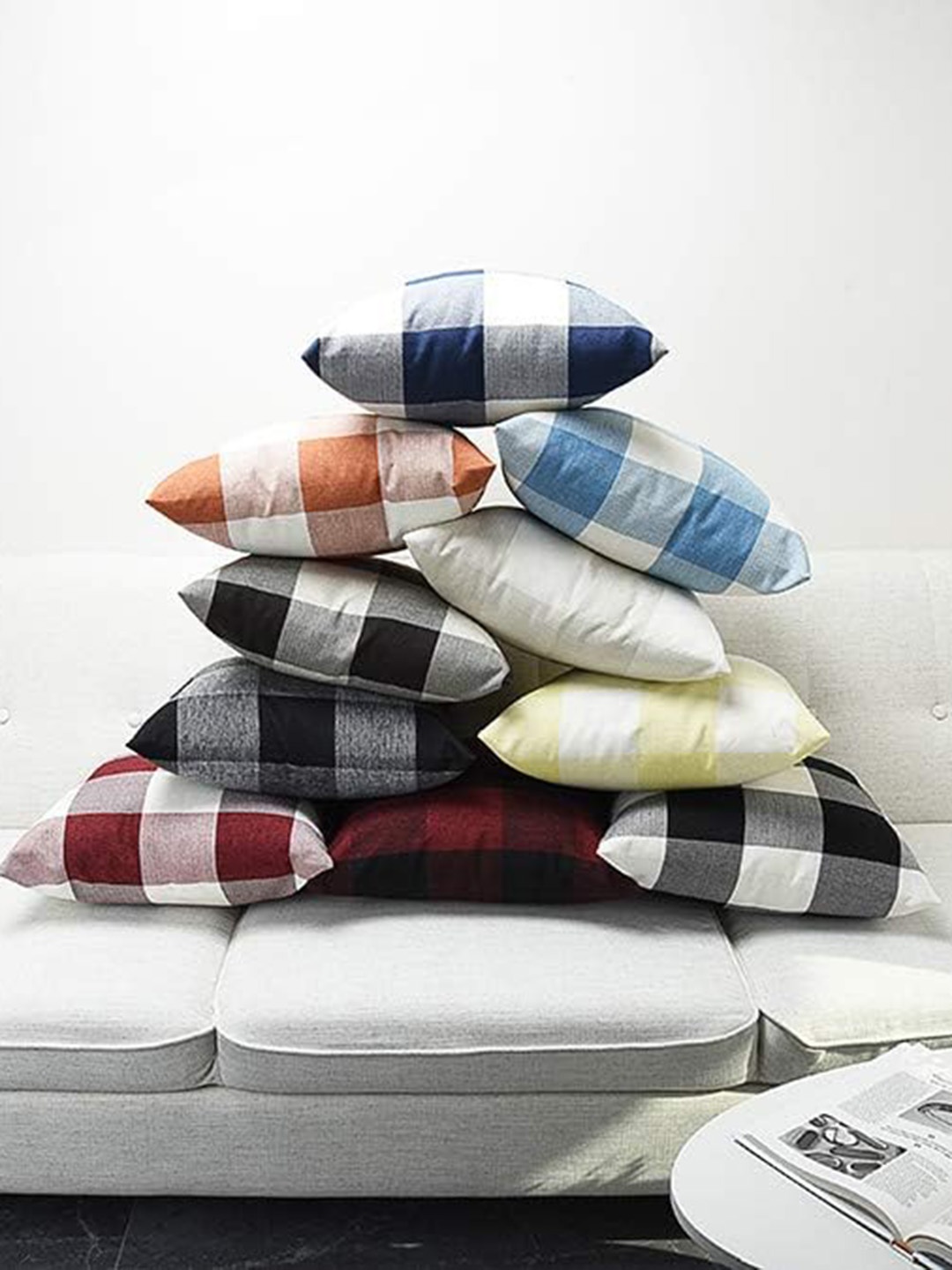 

CHRONEX Black & White 2 Pieces Check Square Cotton Pillow Covers