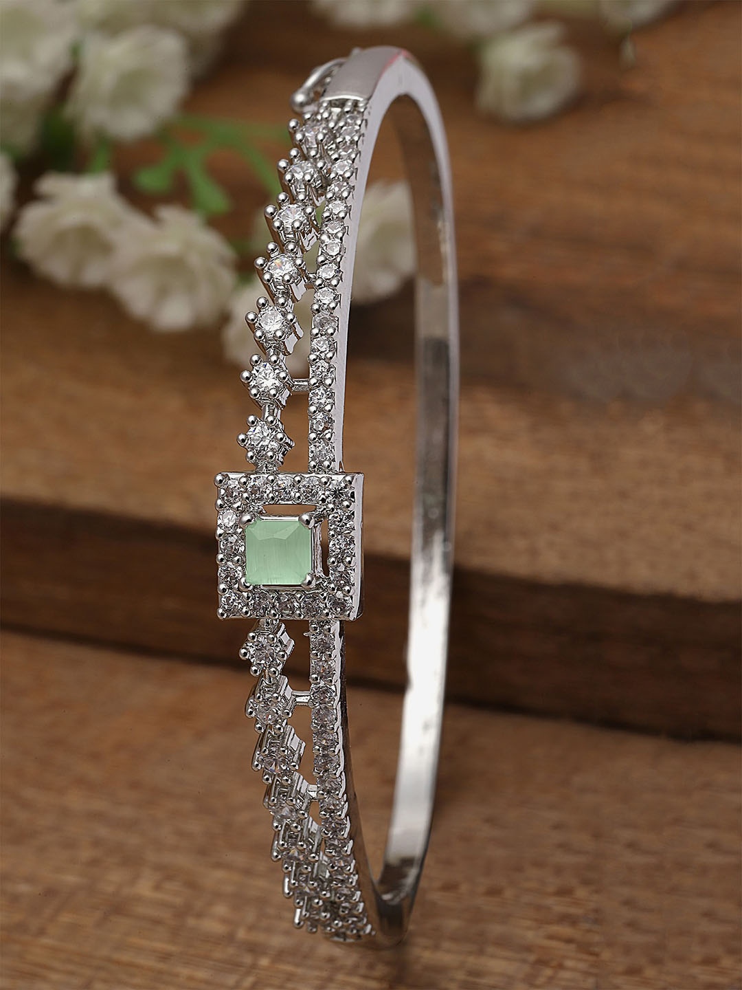

KARATCART Silver-Plated Cubic Zirconia-Studded Bangle Style Bracelet