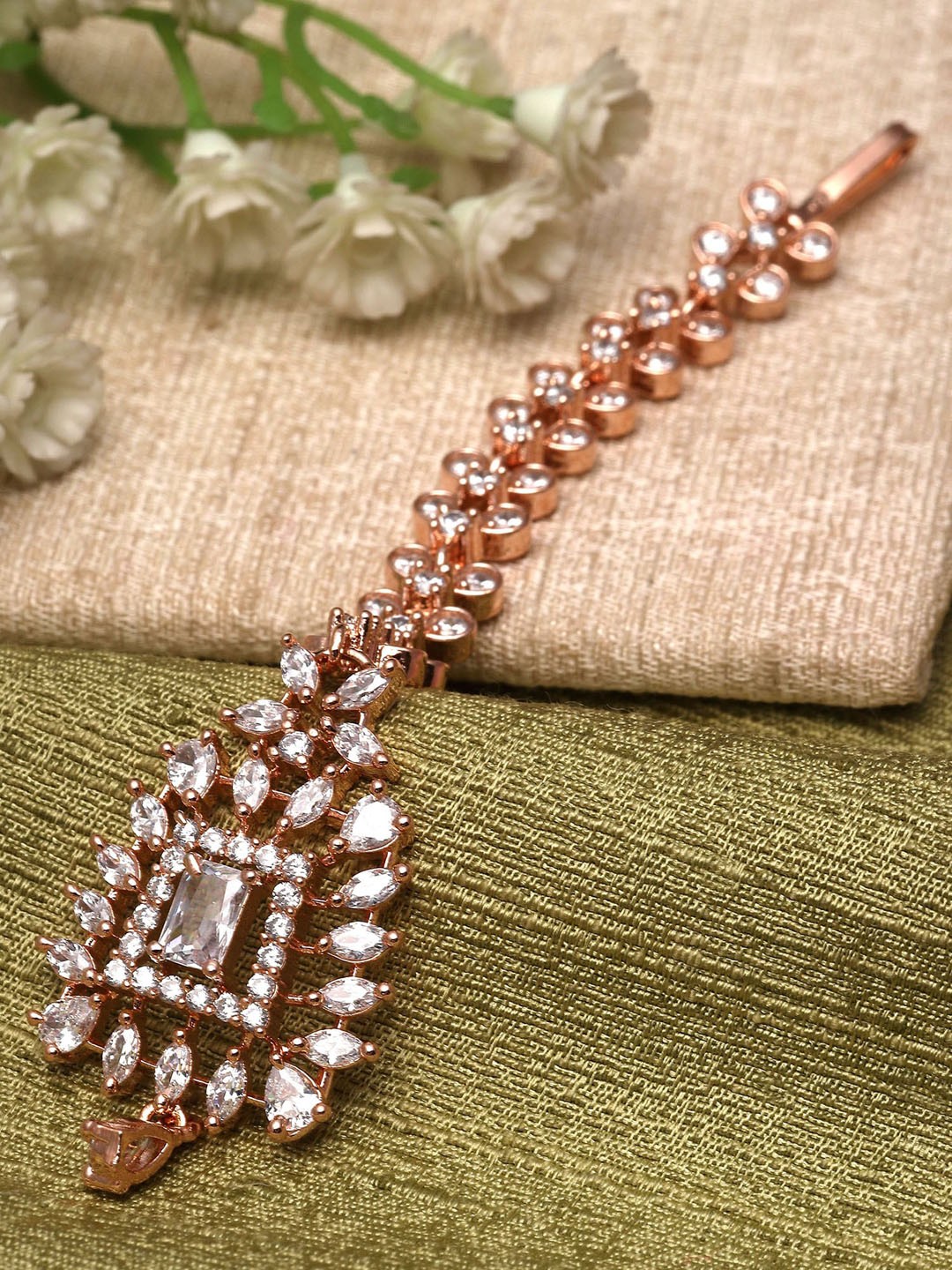 

KARATCART Rose Gold-Plated American Diamond-Studded Maang Tikka