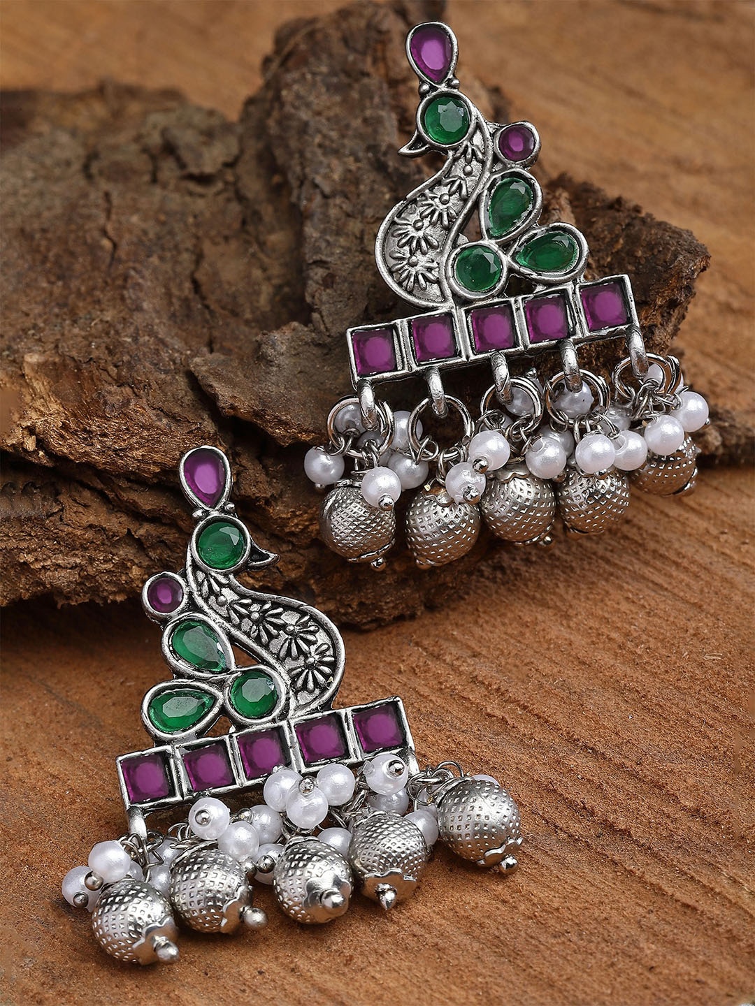 

KARATCART Contemporary Peacock Design Earrings, Silver