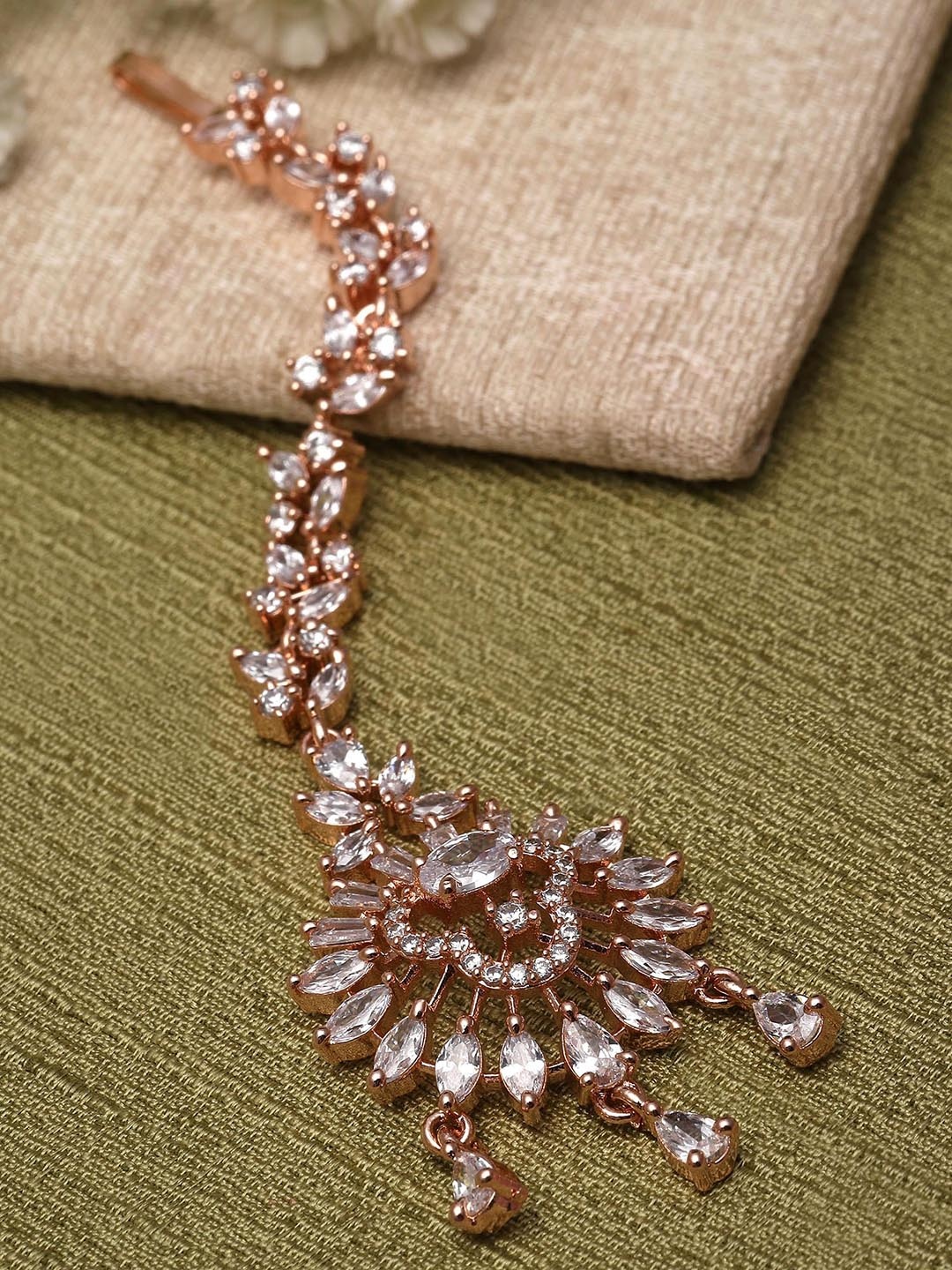 

KARATCART Rose Gold-Plated American Diamond Maang Tikka