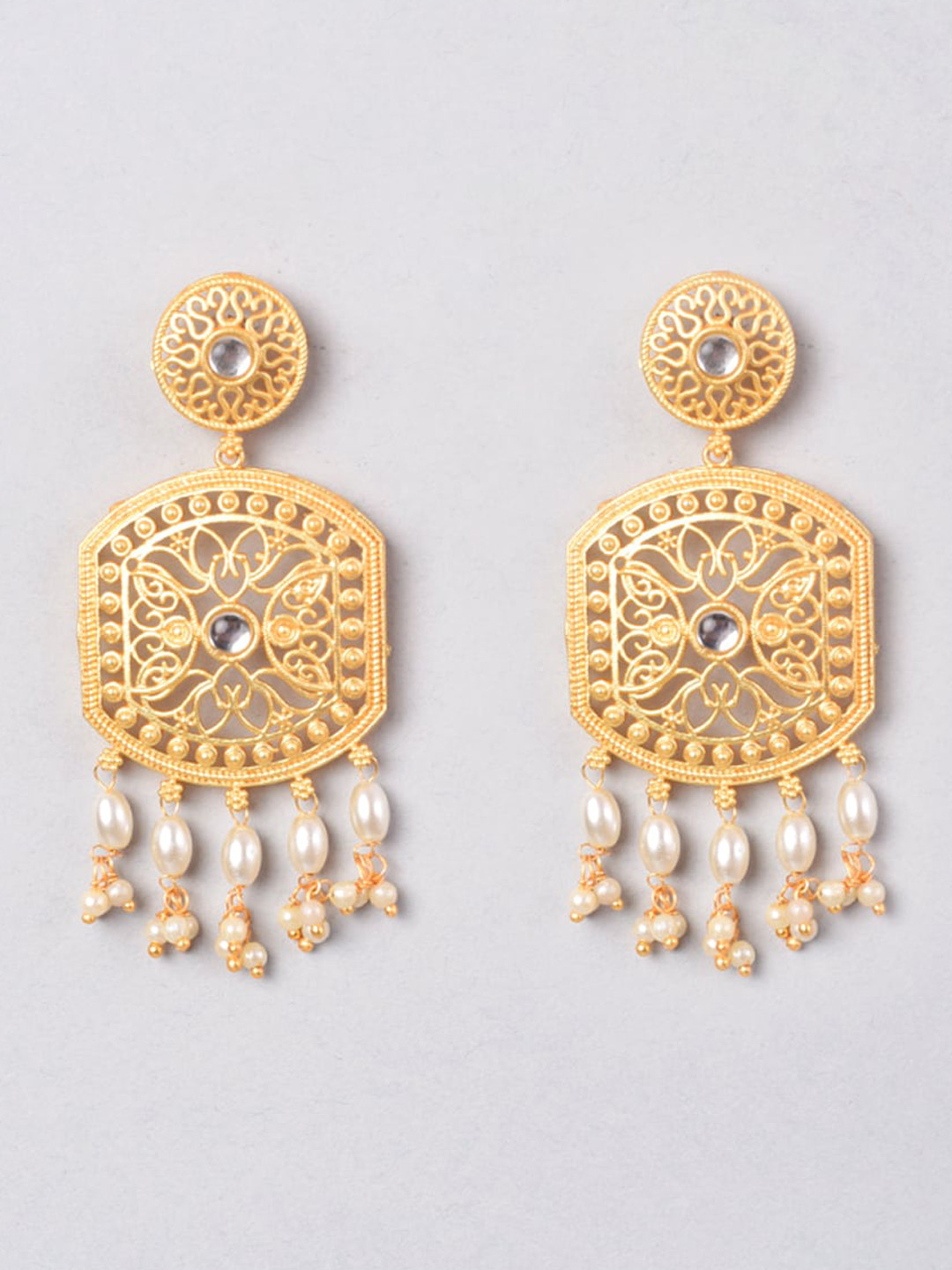 

phuljhadi Gold-Plated Stone-Studded Contemporary Drop Earrings